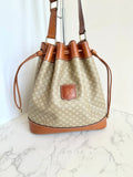 CELINE beige old flower leather shoulder drawstring bucket bag / side backpack