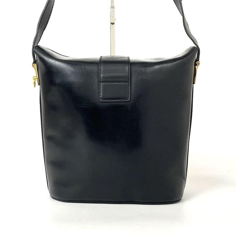 CELINE rare black small gold ring cowhide leather French fry small bag / side bag / oblique bag