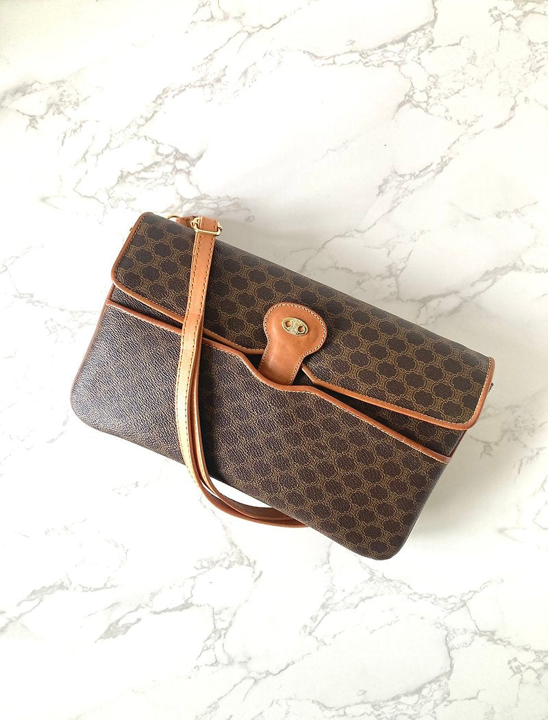 CELINE Brown Old Flower Leather Gold Arc de Triomphe Buckle Small Bag/Side Bag/Messenger Bag