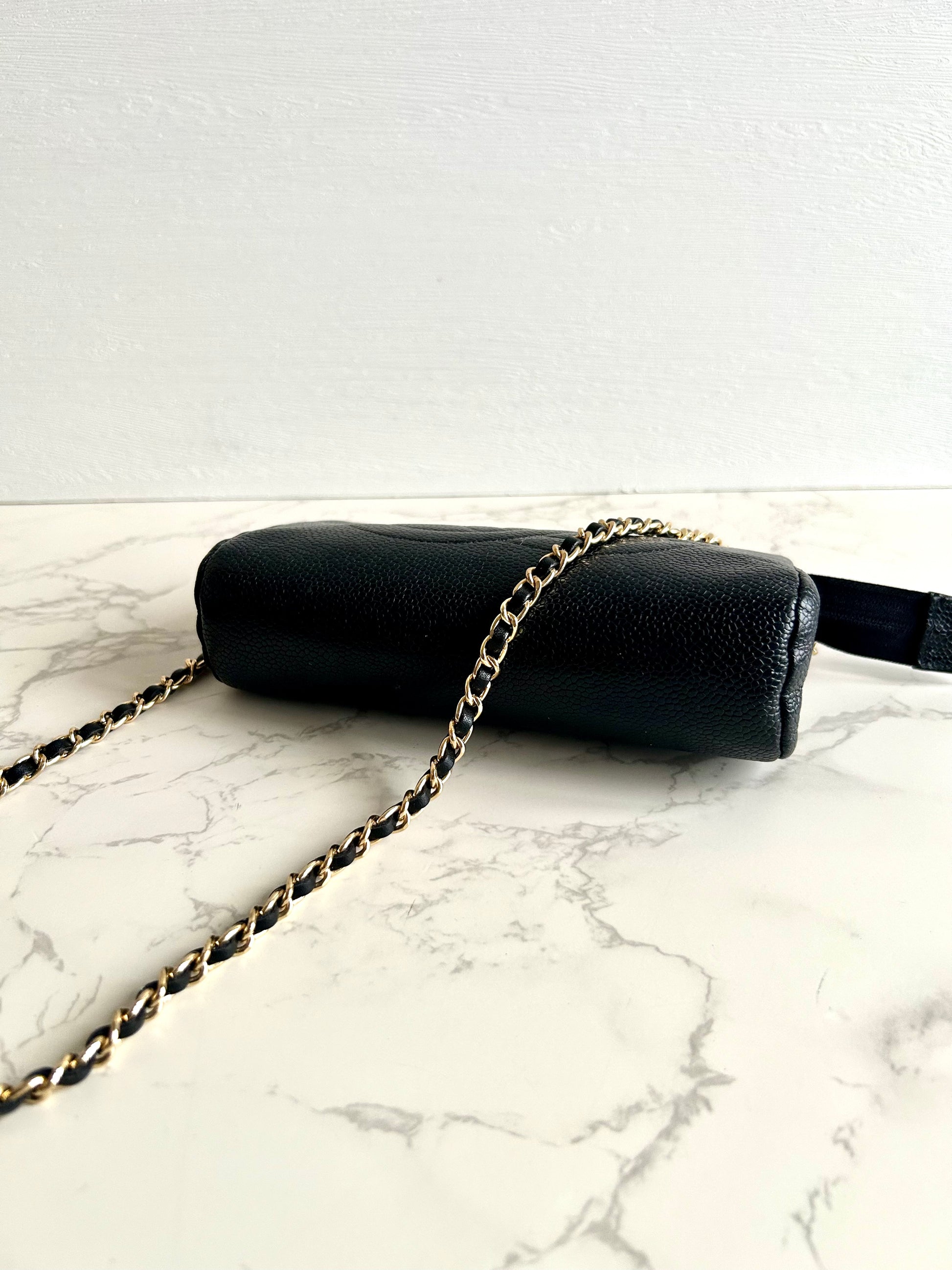 CHANEL Rare Black Caviar Leather Side Bag/Messenger Bag/Clutch