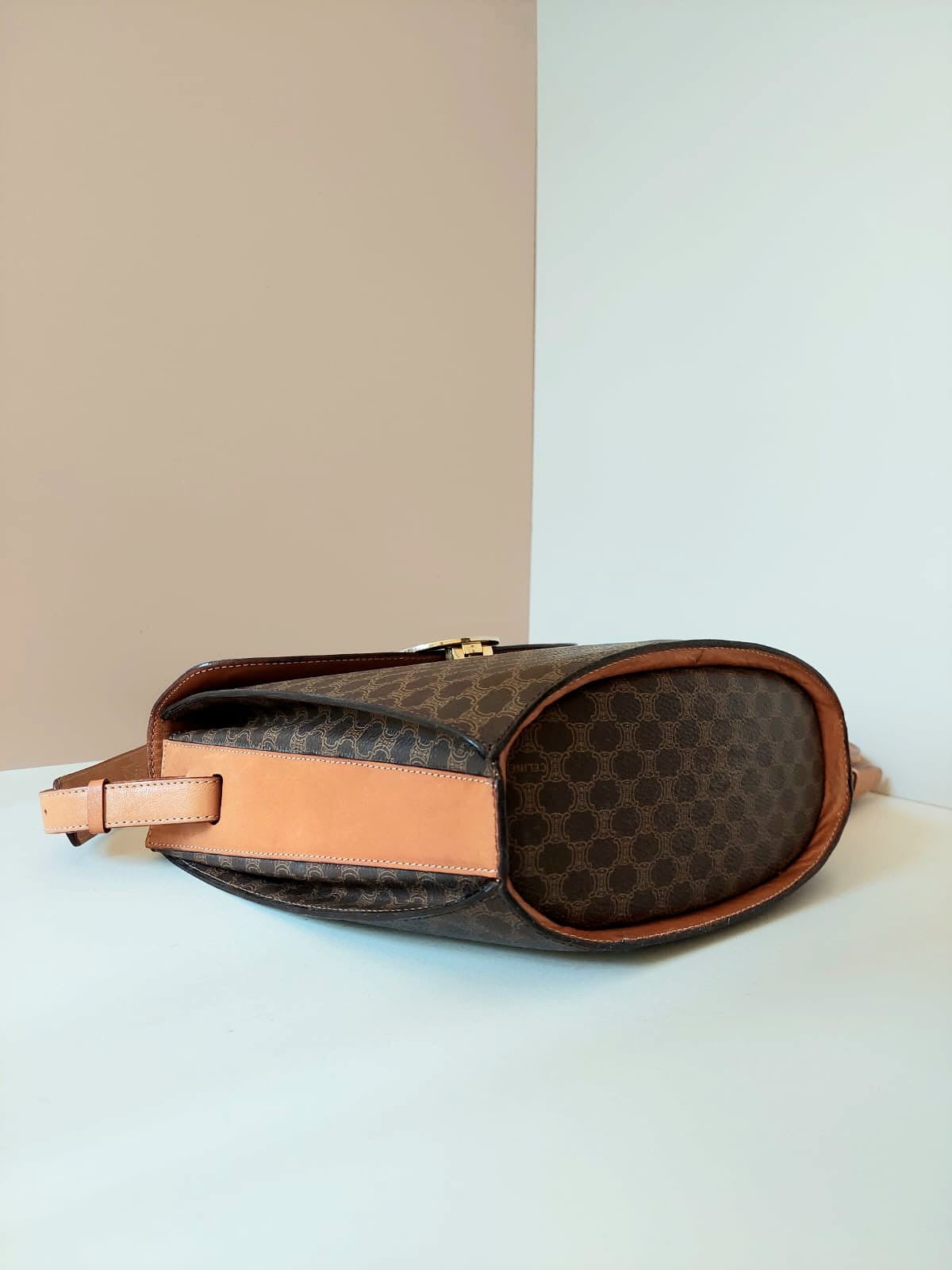 CELINE Rare Brown Monogram Gold-Ring French Fry Bag/Shoulder Bag/Crossbody Bag