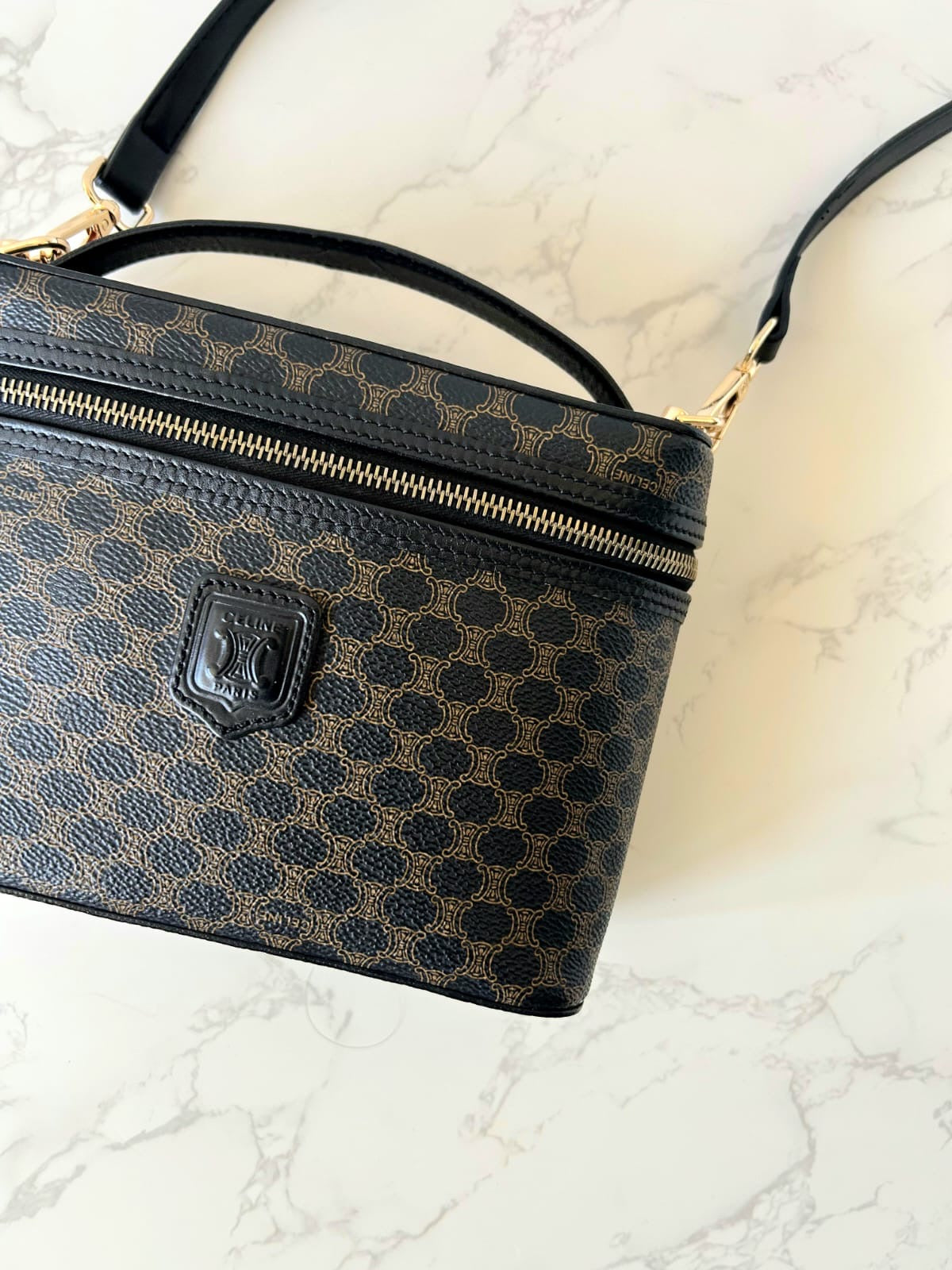 CELINE rare black old flower Vanity box/side bag/oblique bag
