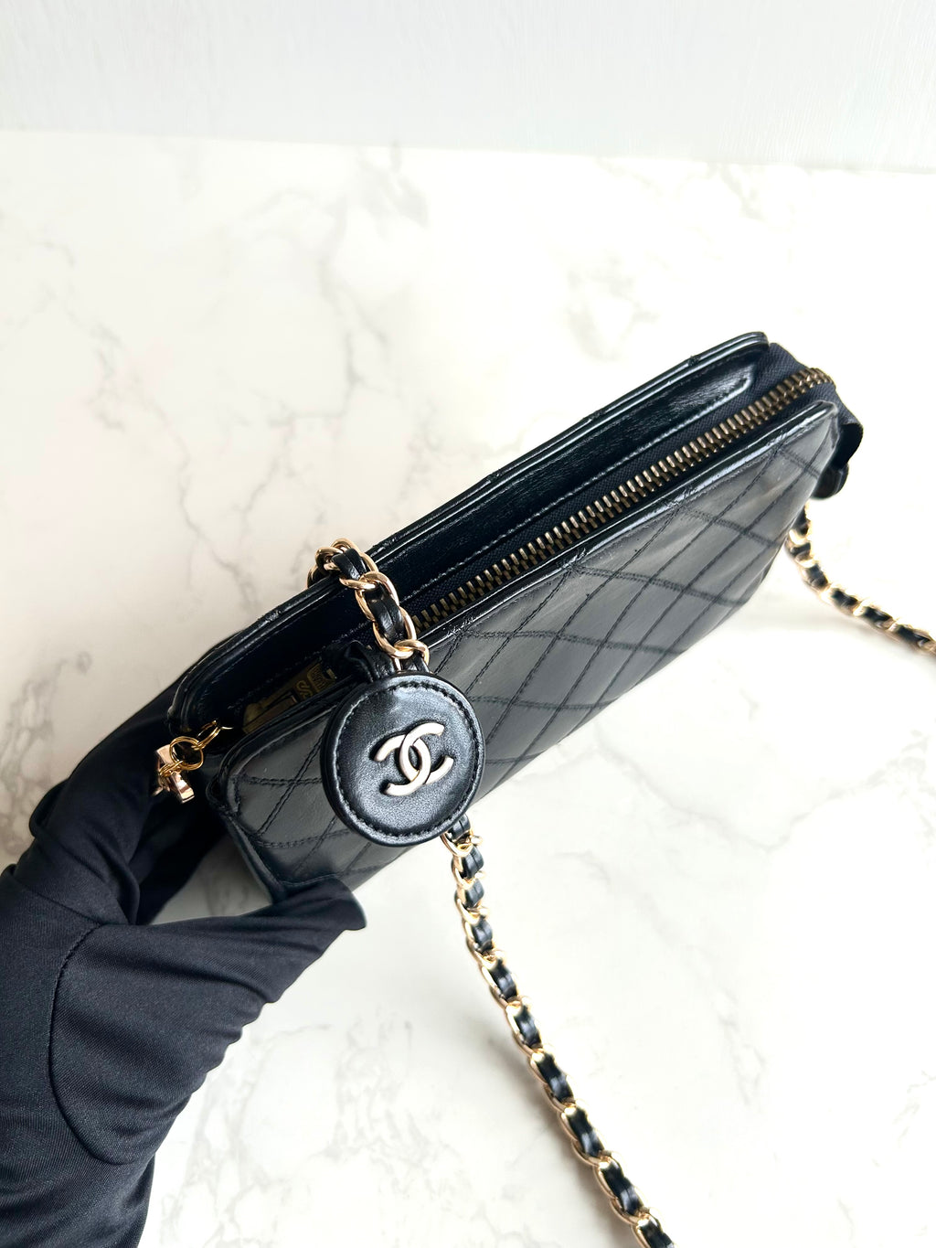 Chanel黑金色小羊皮革斜背包 單肩包 側背包 中古包