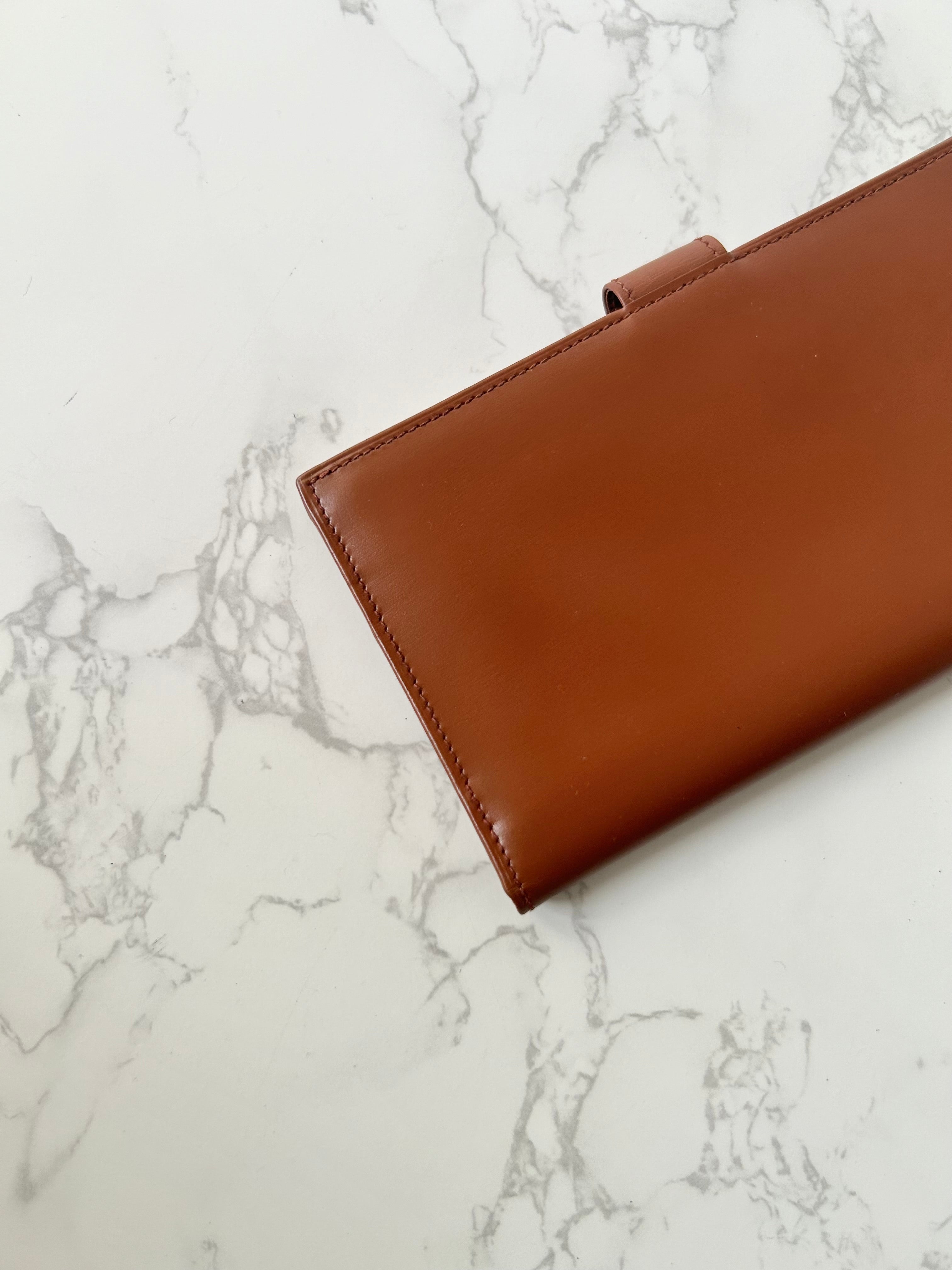 CELINE Brown Gold Ring Leather Long Wallet / Wallet