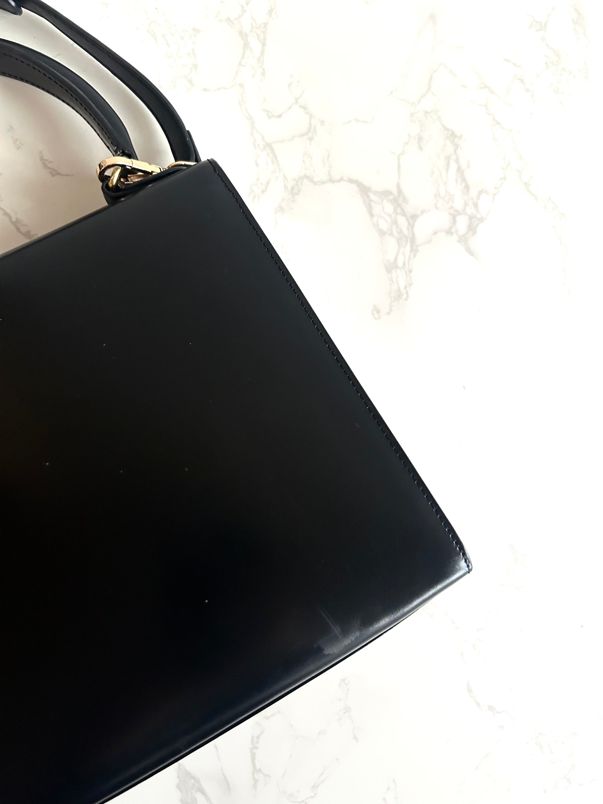 Celine 小號黑金Two-way凱莉包 皮斜背包 側背包 手提包