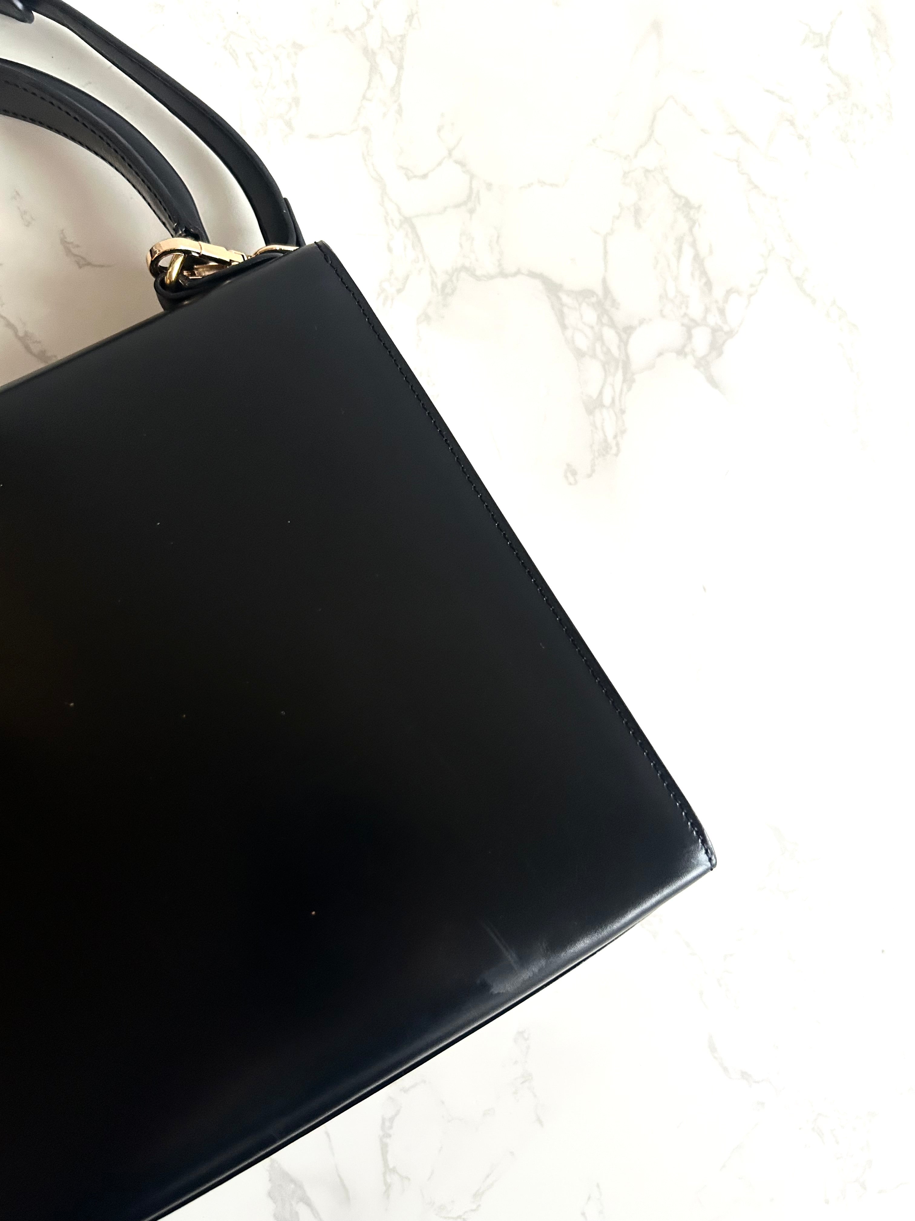 Celine Small Black and Gold Two-Way Kelly Bag Leather Crossbody Bag Shoulder Bag Handbag