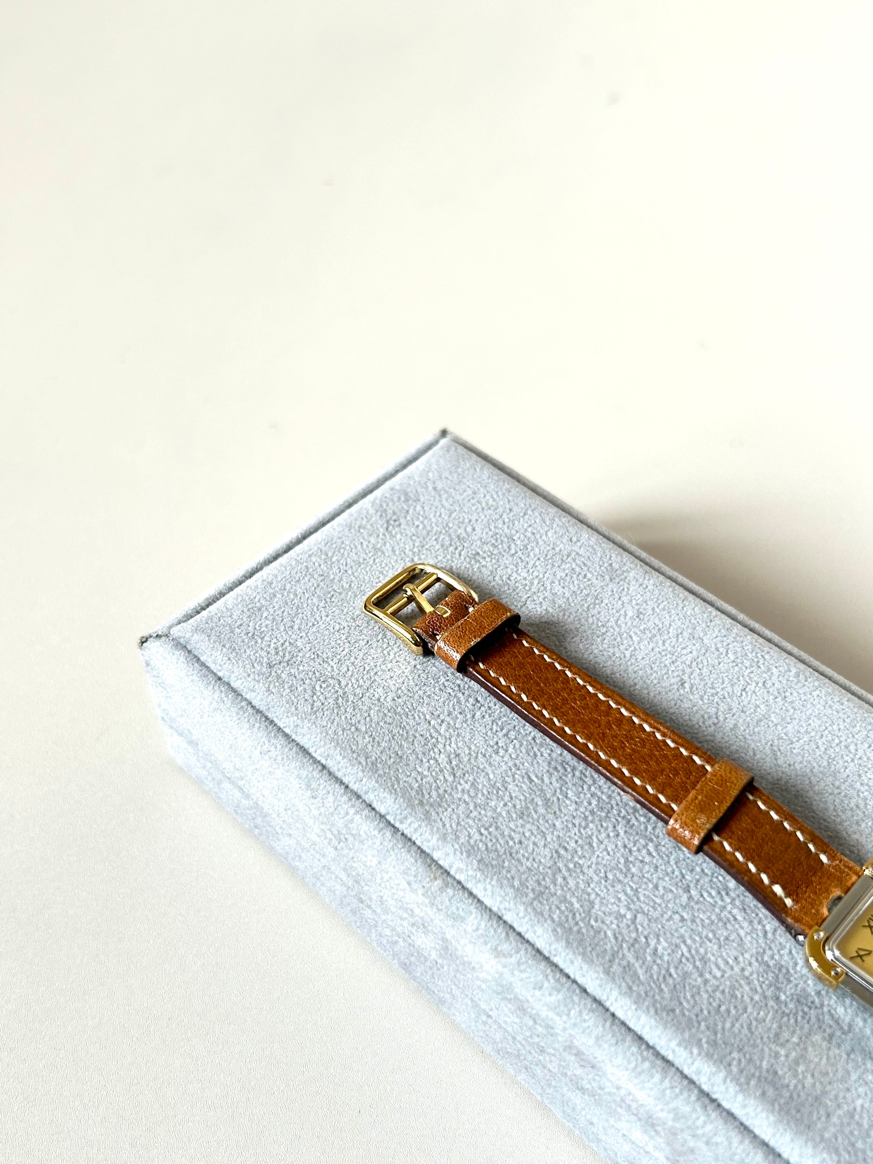 HERMES with original box - rare Croisiere brown leather wristwatch