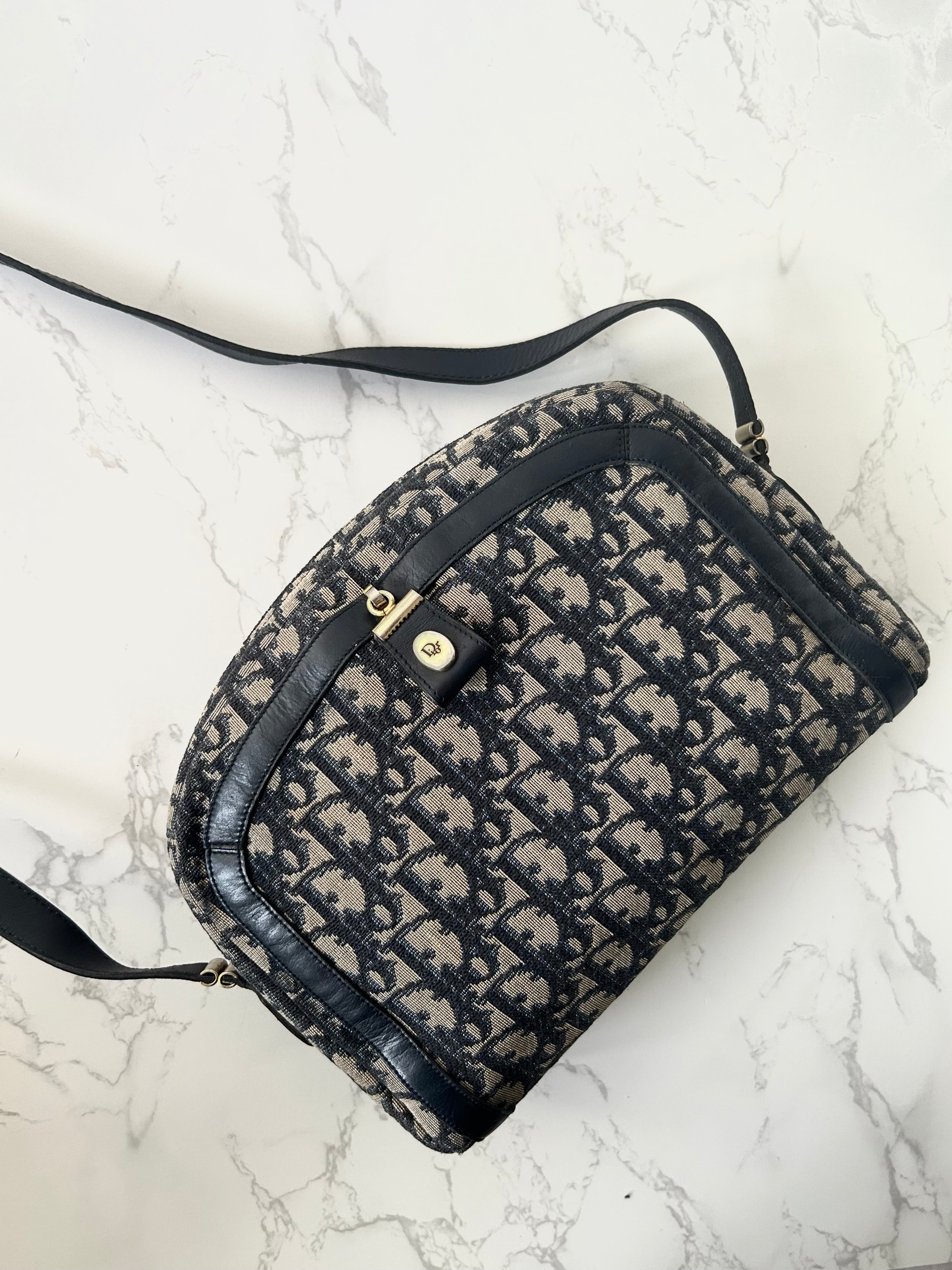 CHRISTIAN DIOR dark blue monogram shoulder bag/side bag/oblique bag