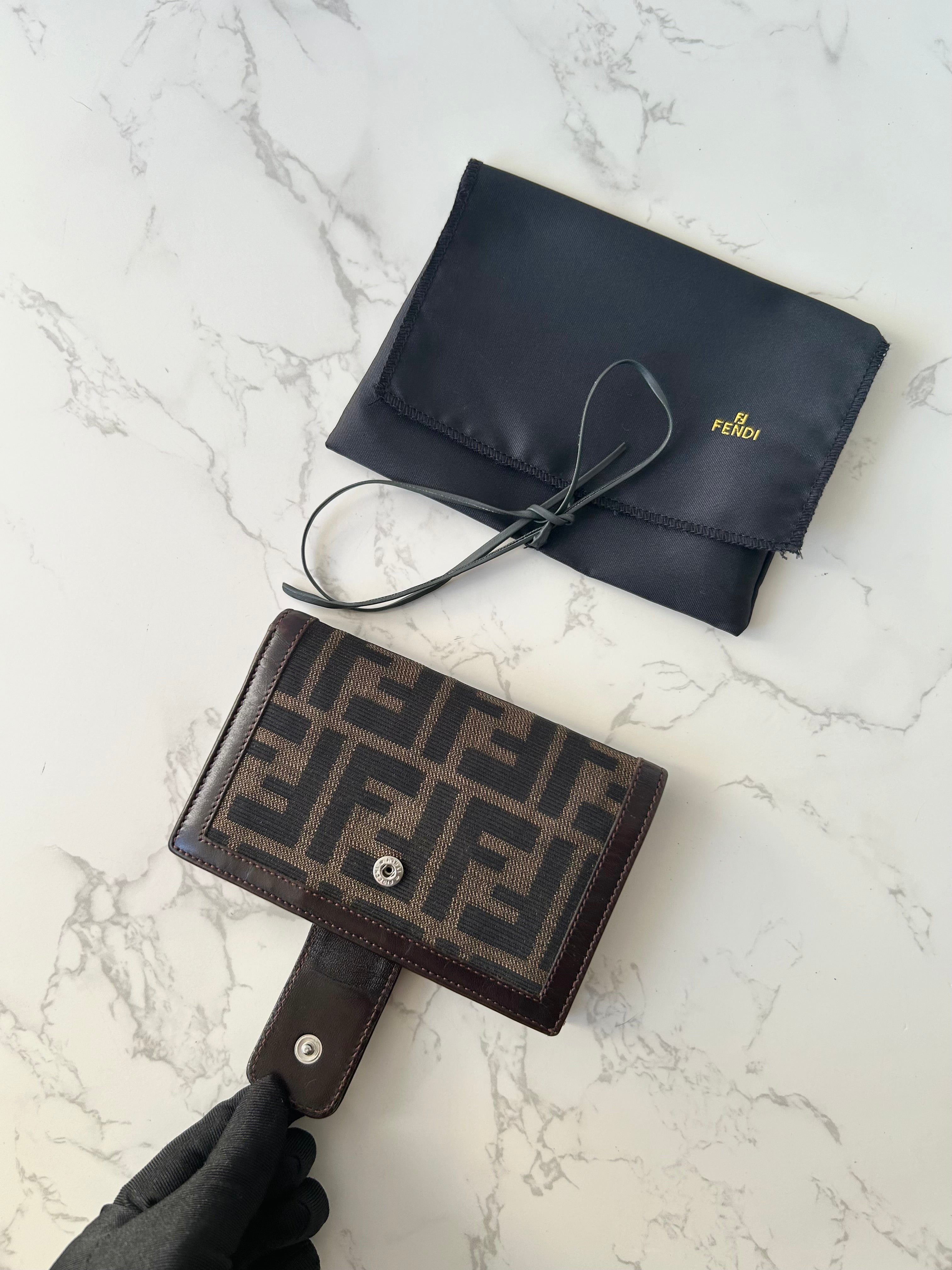 FENDI Zucchino Brown Monogram Bi-Fold Wallet/ Short Clip/ Coin Purse
