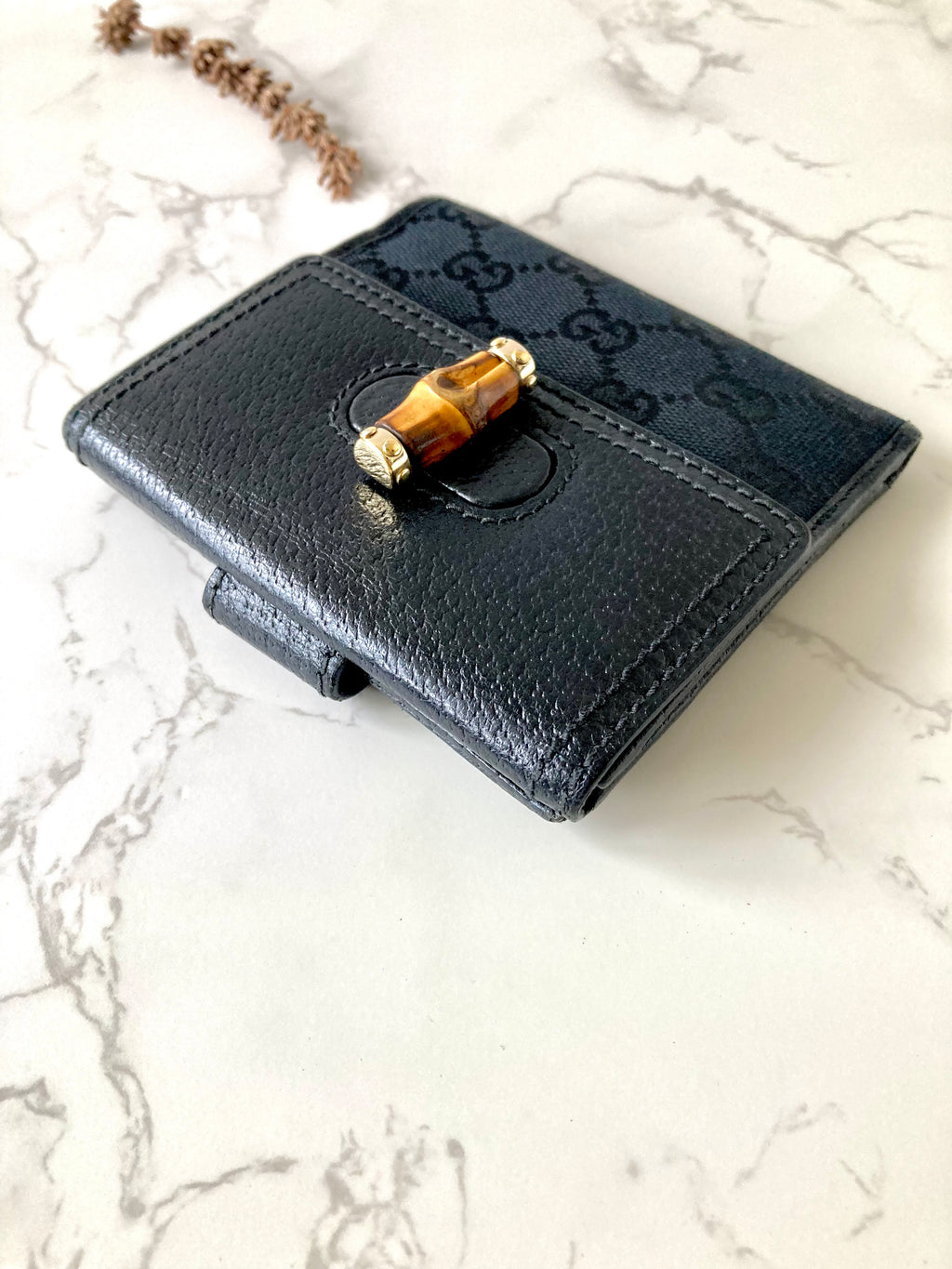GUCCI Bamboo Black Monogram Compact Wallet