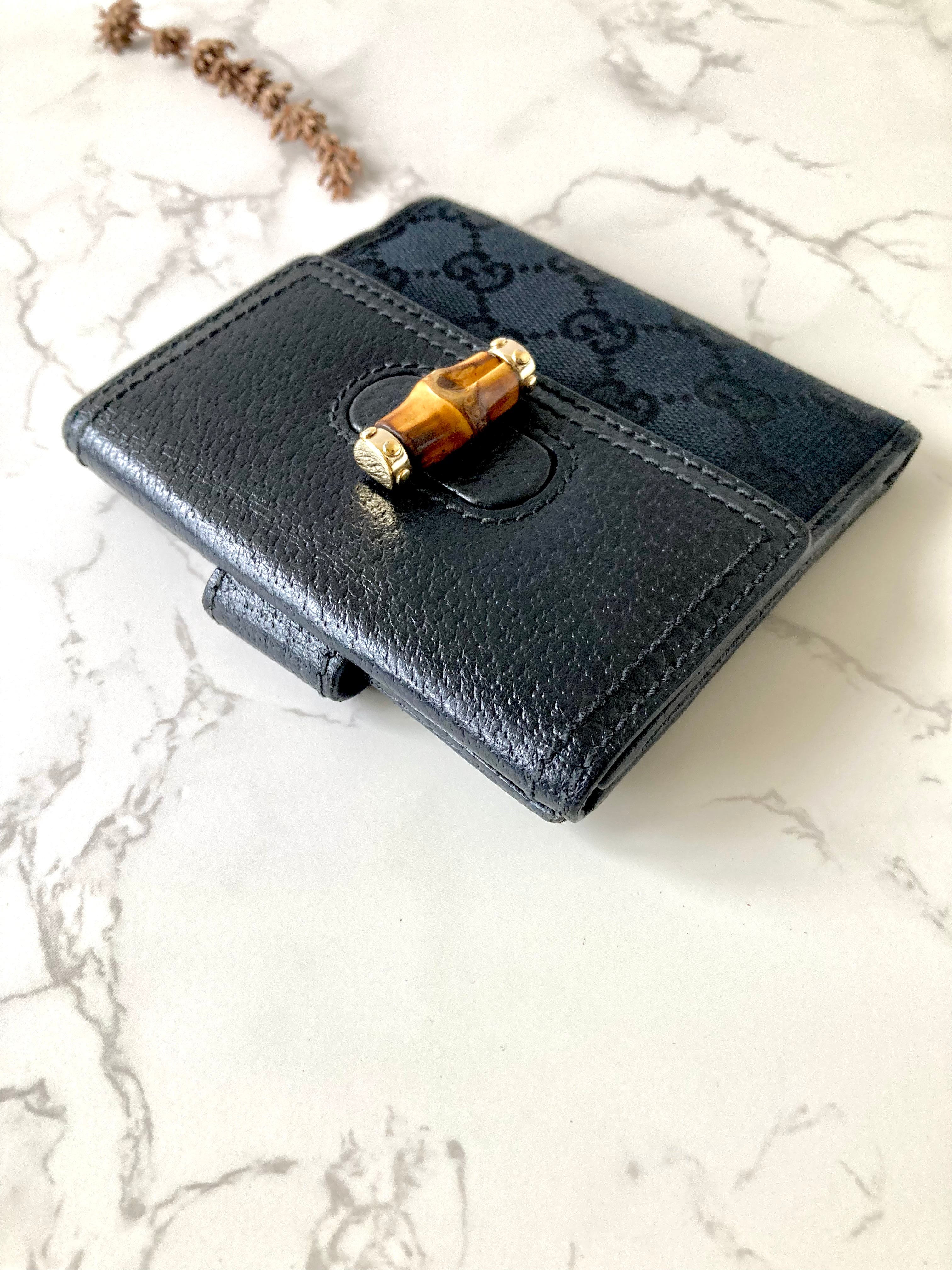 GUCCI Bamboo Black Monogram Compact Wallet