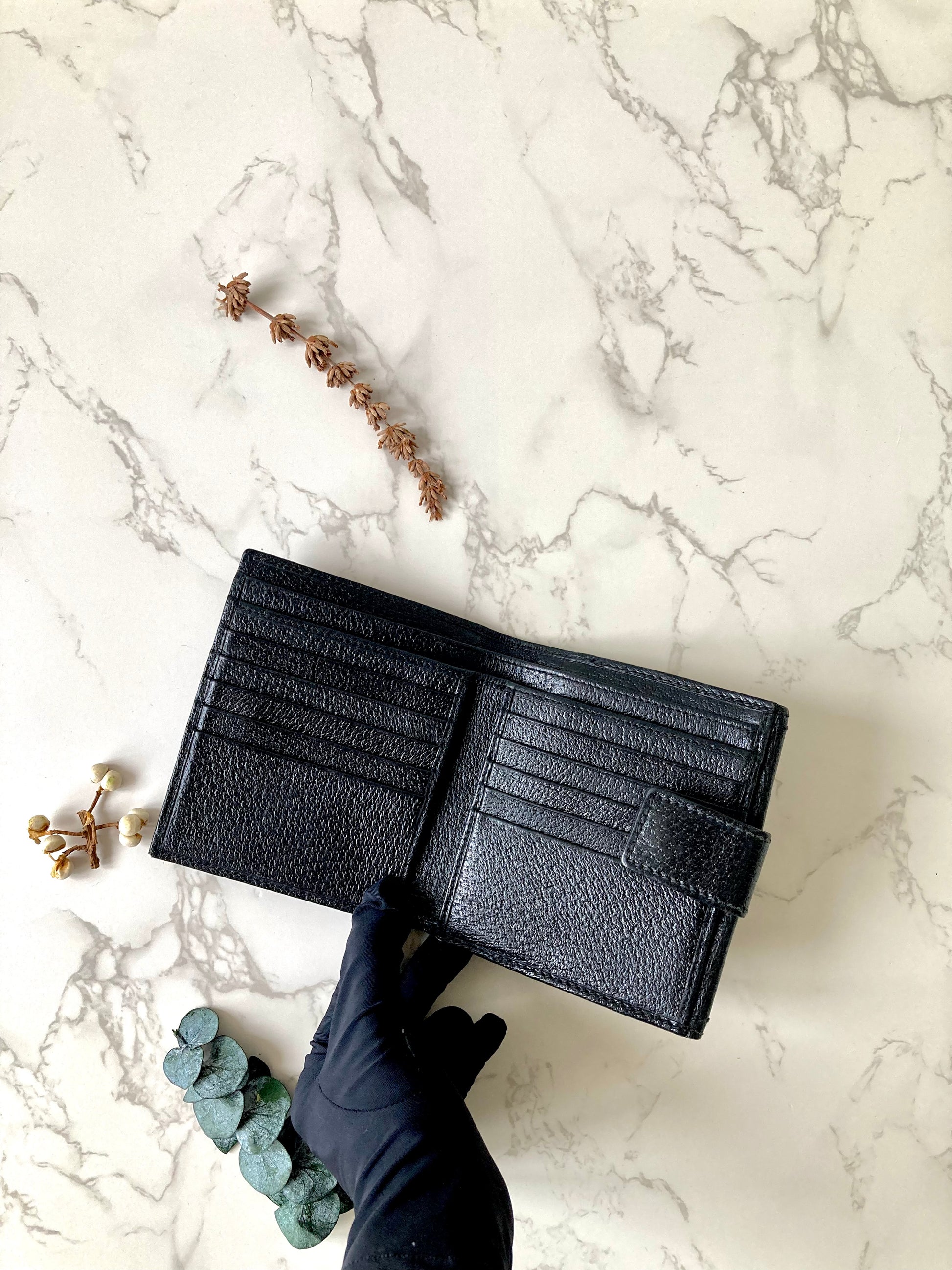 GUCCI Bamboo Black Monogram Compact Wallet