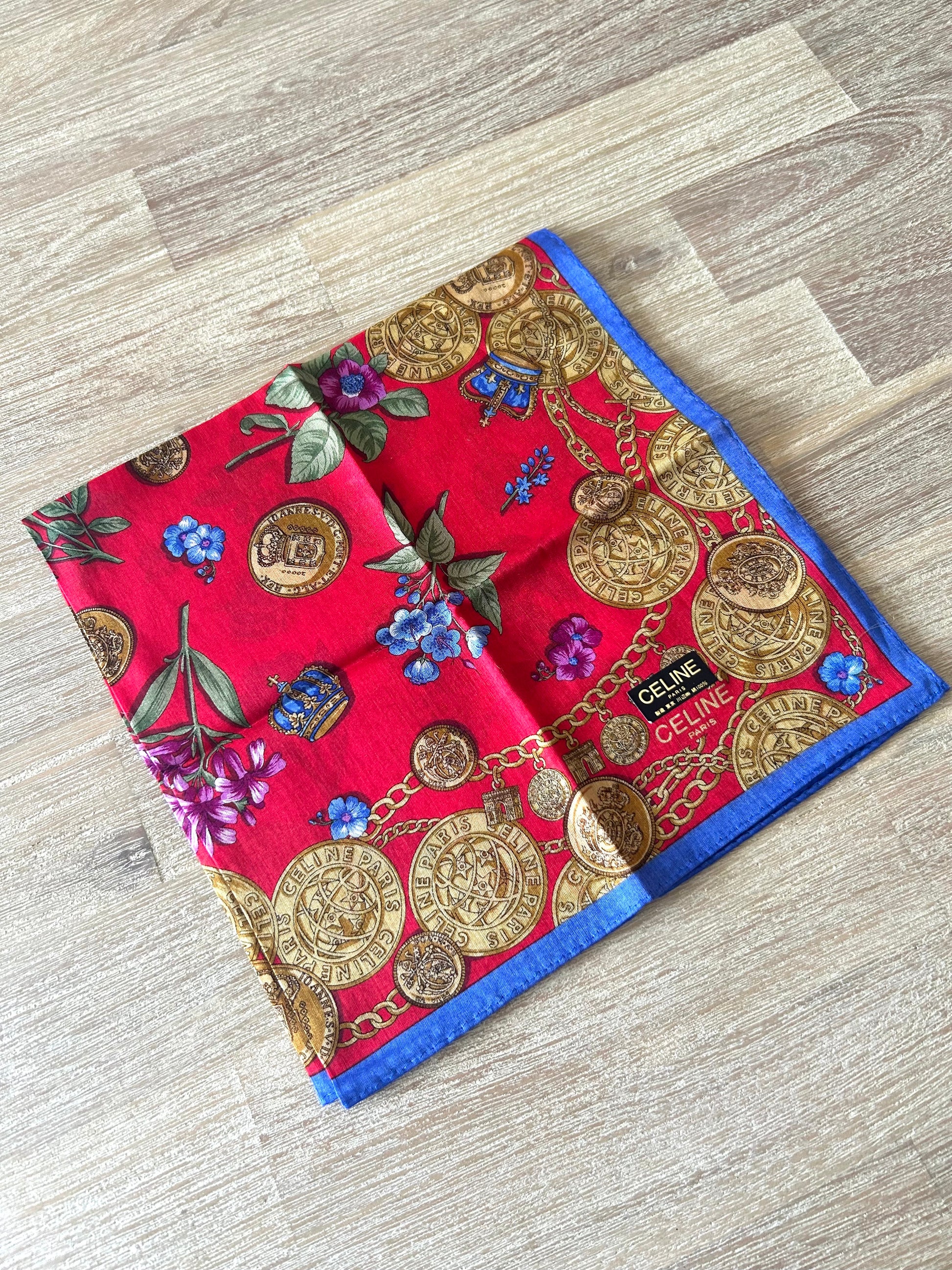 女神節滿額 HKD$3888贈品 - CELINE紅藍金幣方型絲巾 46x46cm