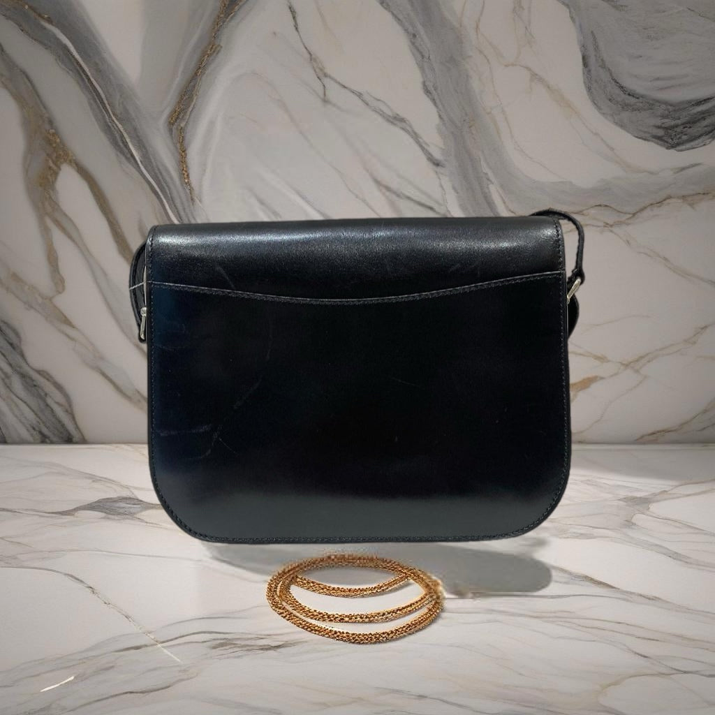 CELINE Rotating Planet Black Leather Tofu Small Bag Side Bag/Slant Bag - Japanese Second-hand Vintage