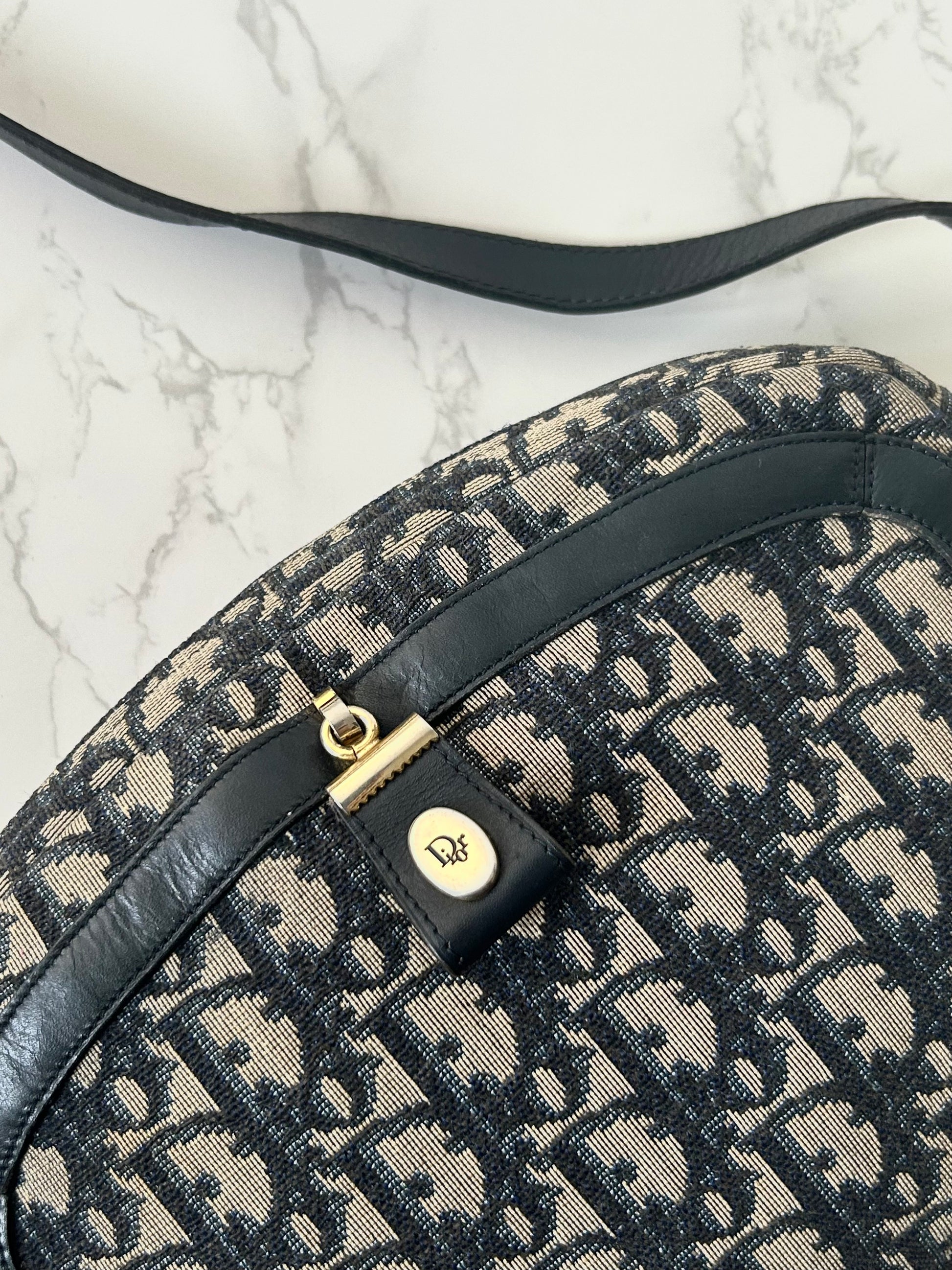 CHRISTIAN DIOR dark blue monogram shoulder bag/side bag/oblique bag