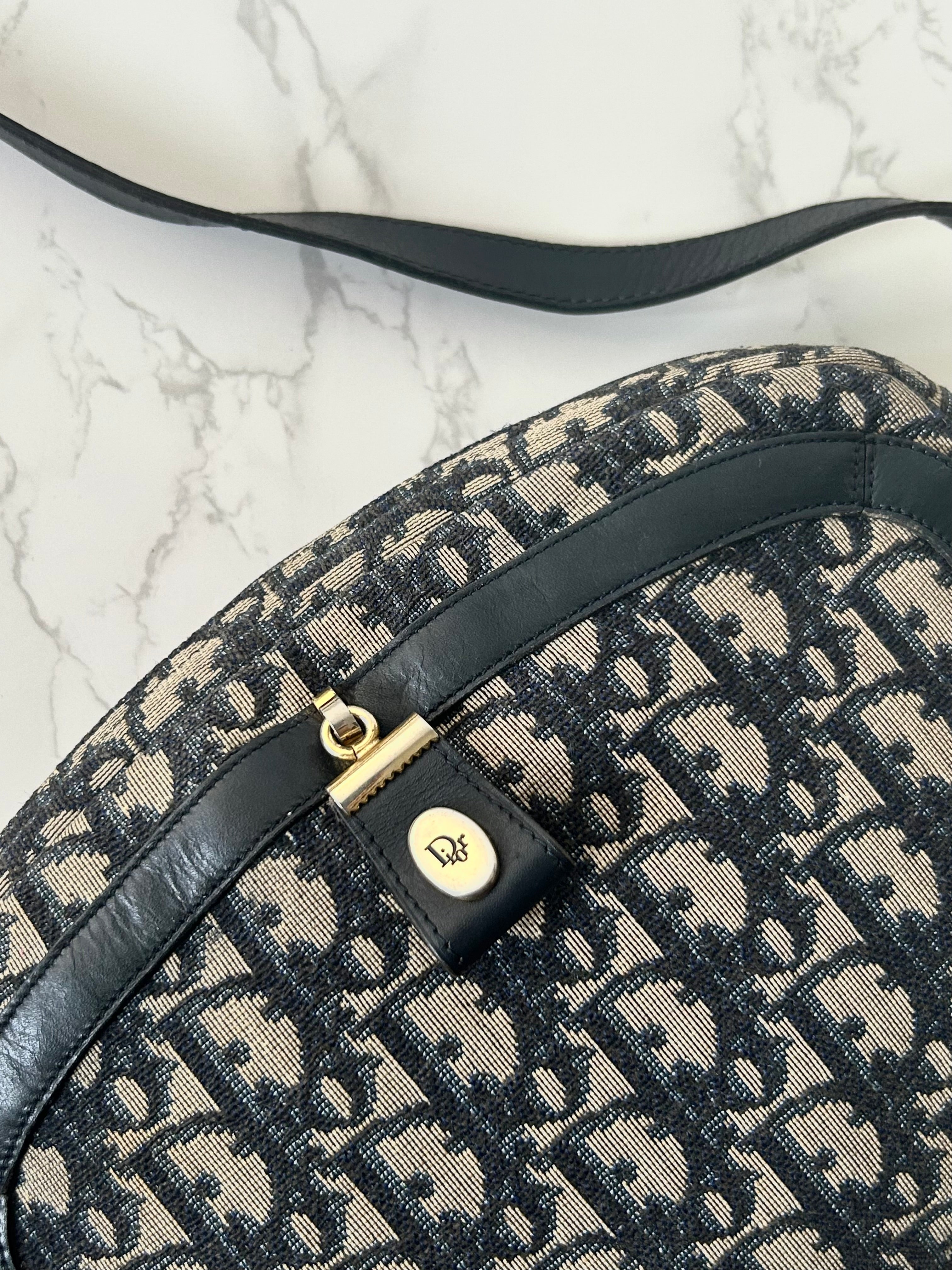 CHRISTIAN DIOR dark blue monogram shoulder bag/side bag/oblique bag