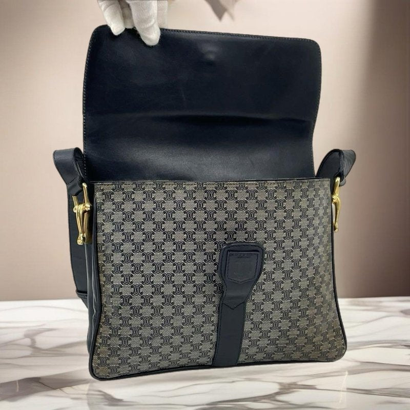 CELINE rare black and gray old flower tofu bag / side bag / oblique bag