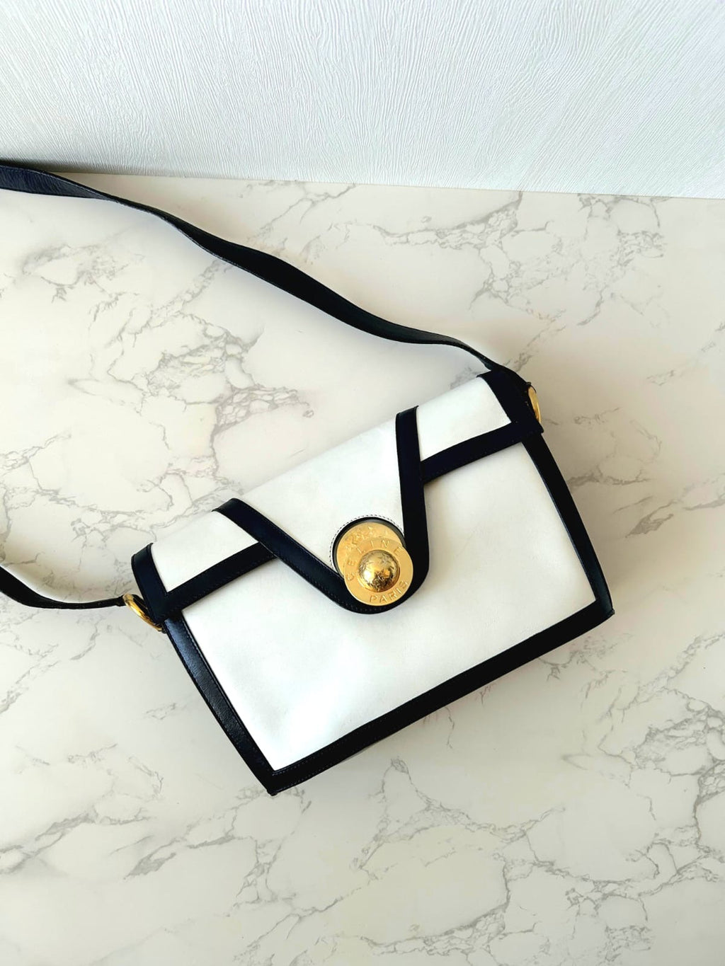 CELINE rare rotating planet blue black and white color side bag / oblique bag