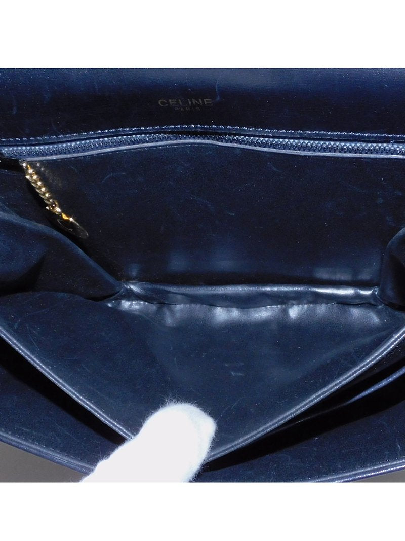 CELINE rare black small gold lock cowhide leather box small bag / side backpack / oblique backpack