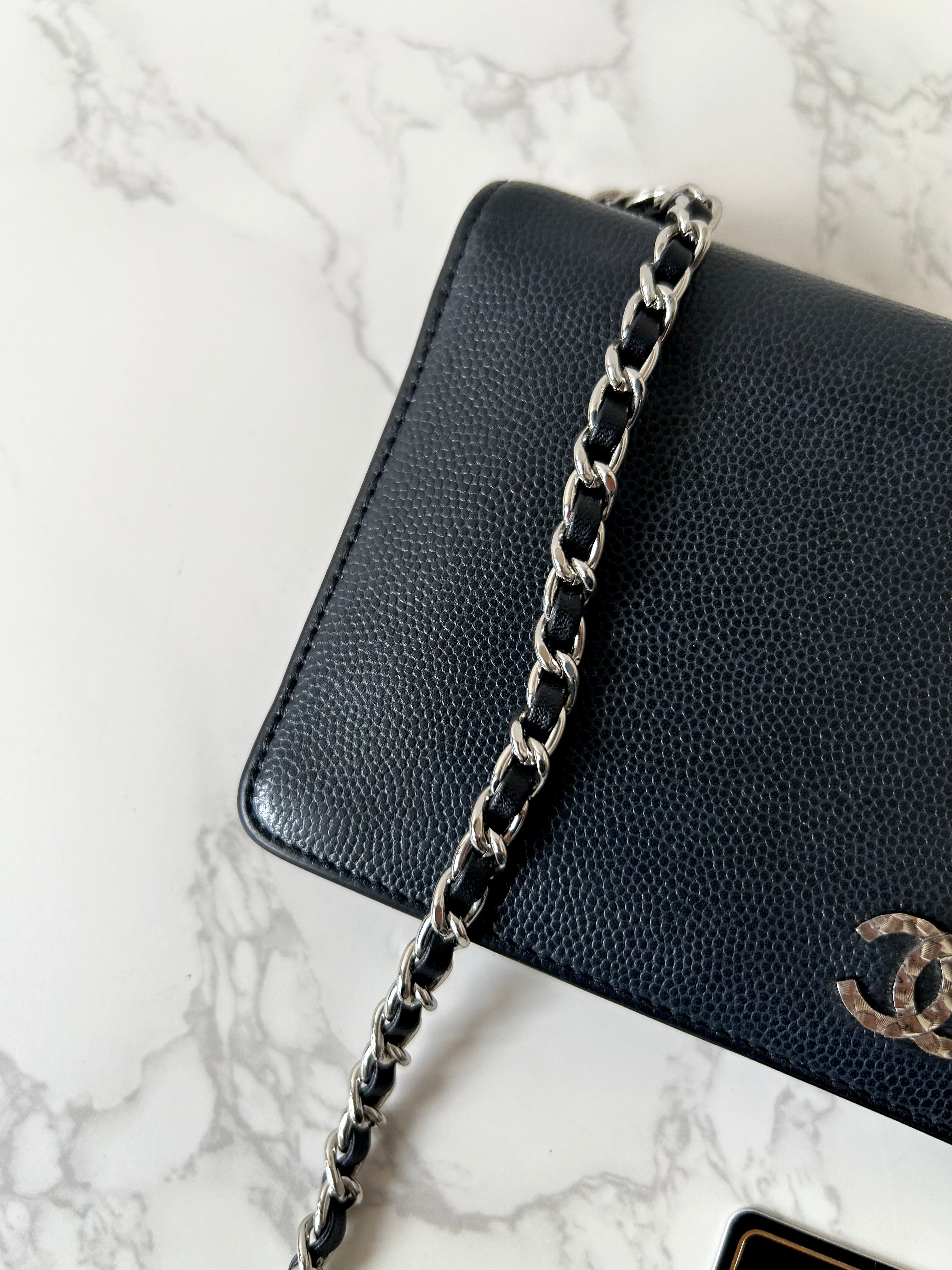 CHANEL Black Caviar Leather WOC Long Wallet / Side Bag / Crossbody Bag