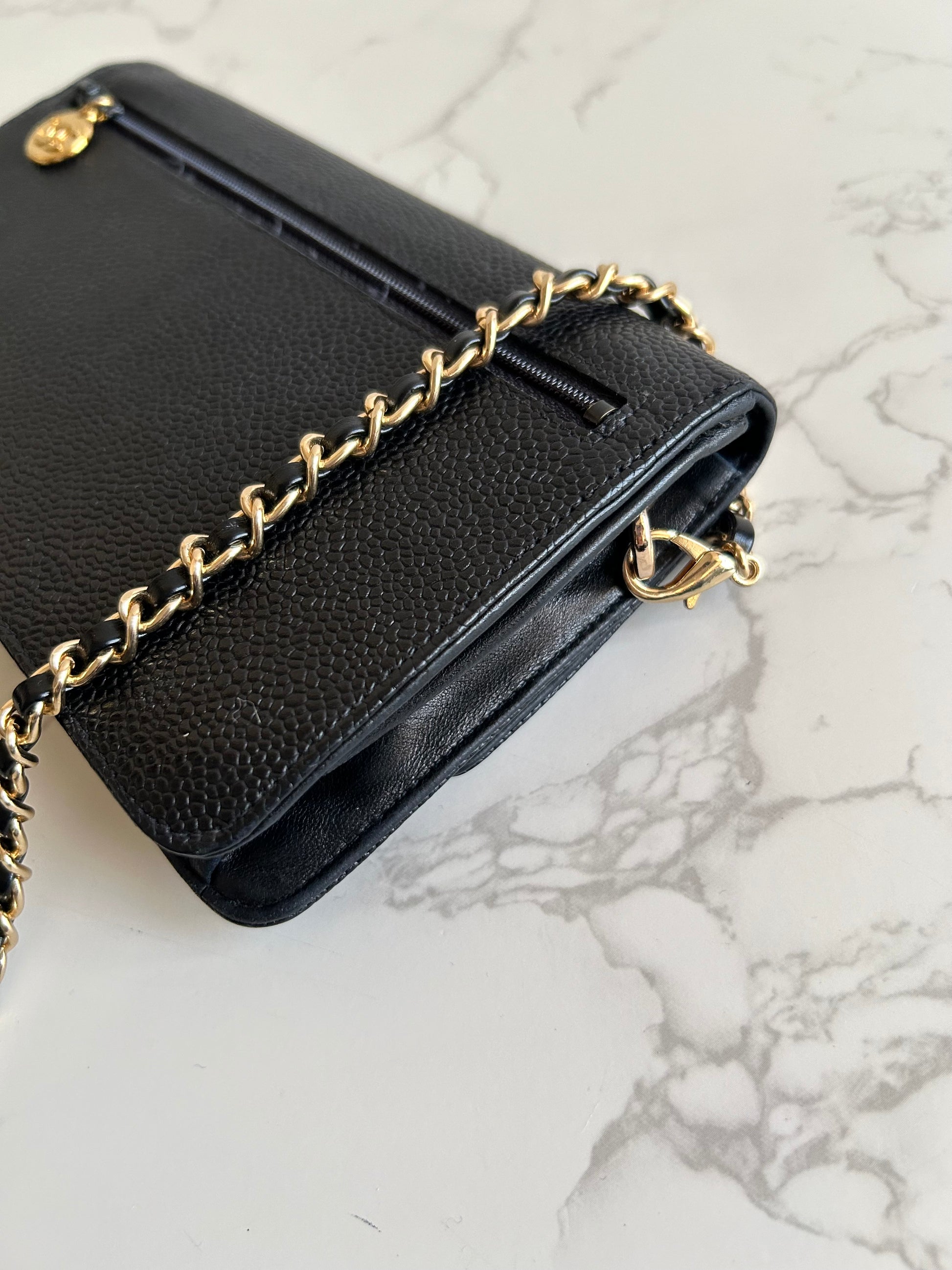 CHANEL Rare Black Caviar Chain WOC/Side Bag/Messenger Bag
