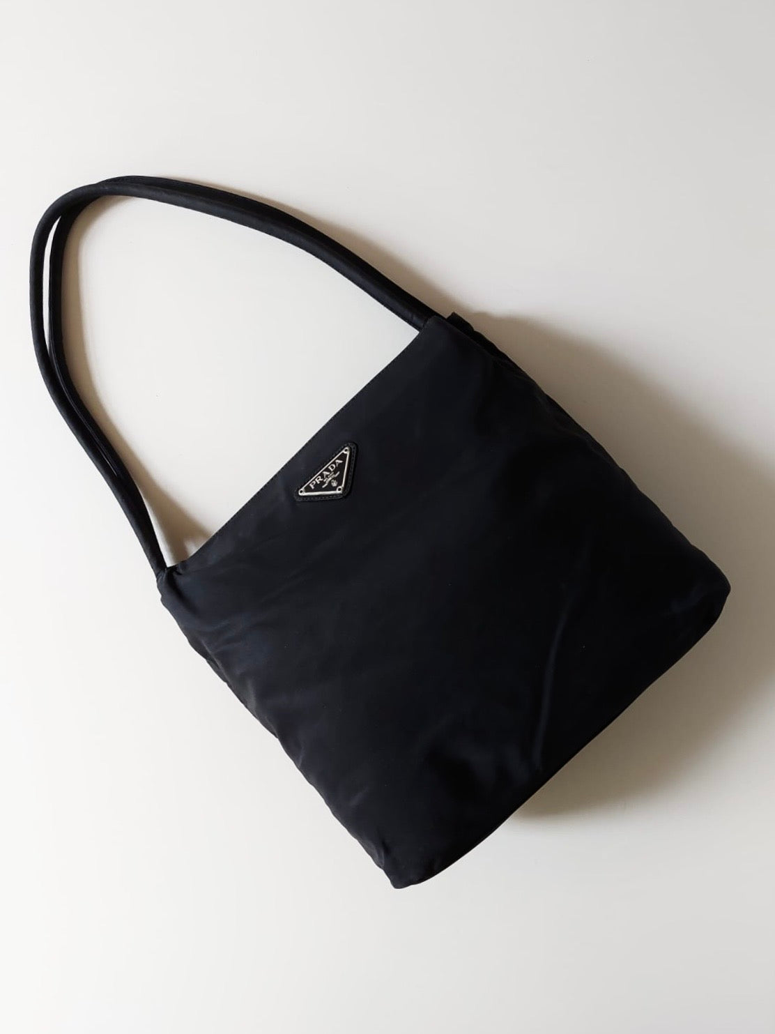 PRADA black silver triangle nylon tote bag/shoulder bag/handbag