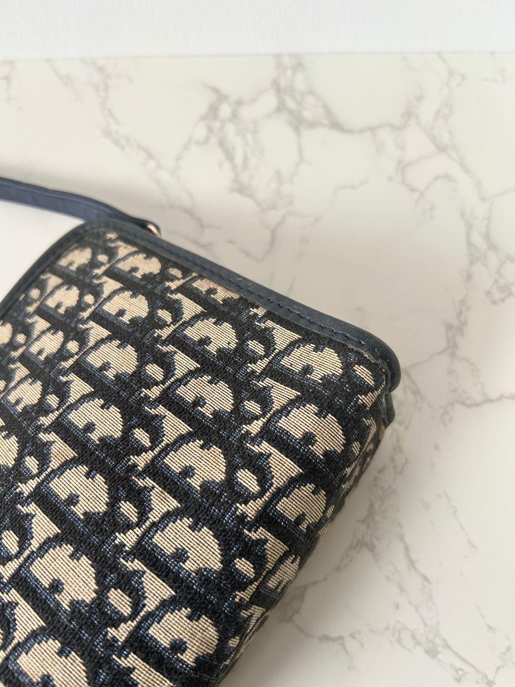 CHRISTIAN DIOR dark blue and black monogram shoulder bag / side bag / oblique bag