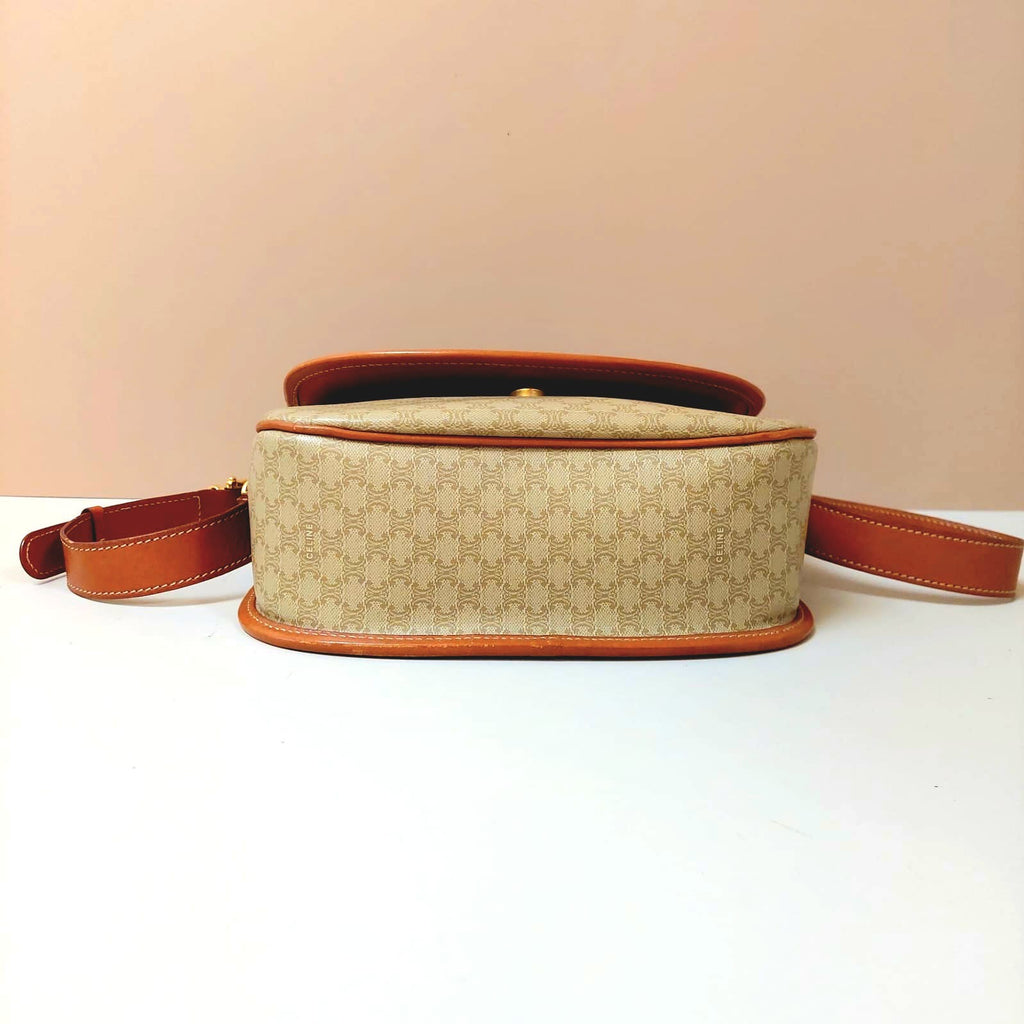 CELINE Rare Planet Beige Old Flower Leather Tofu Small Bag/Side Bag/Short Crossbody Bag - Japanese Second-hand Vintage