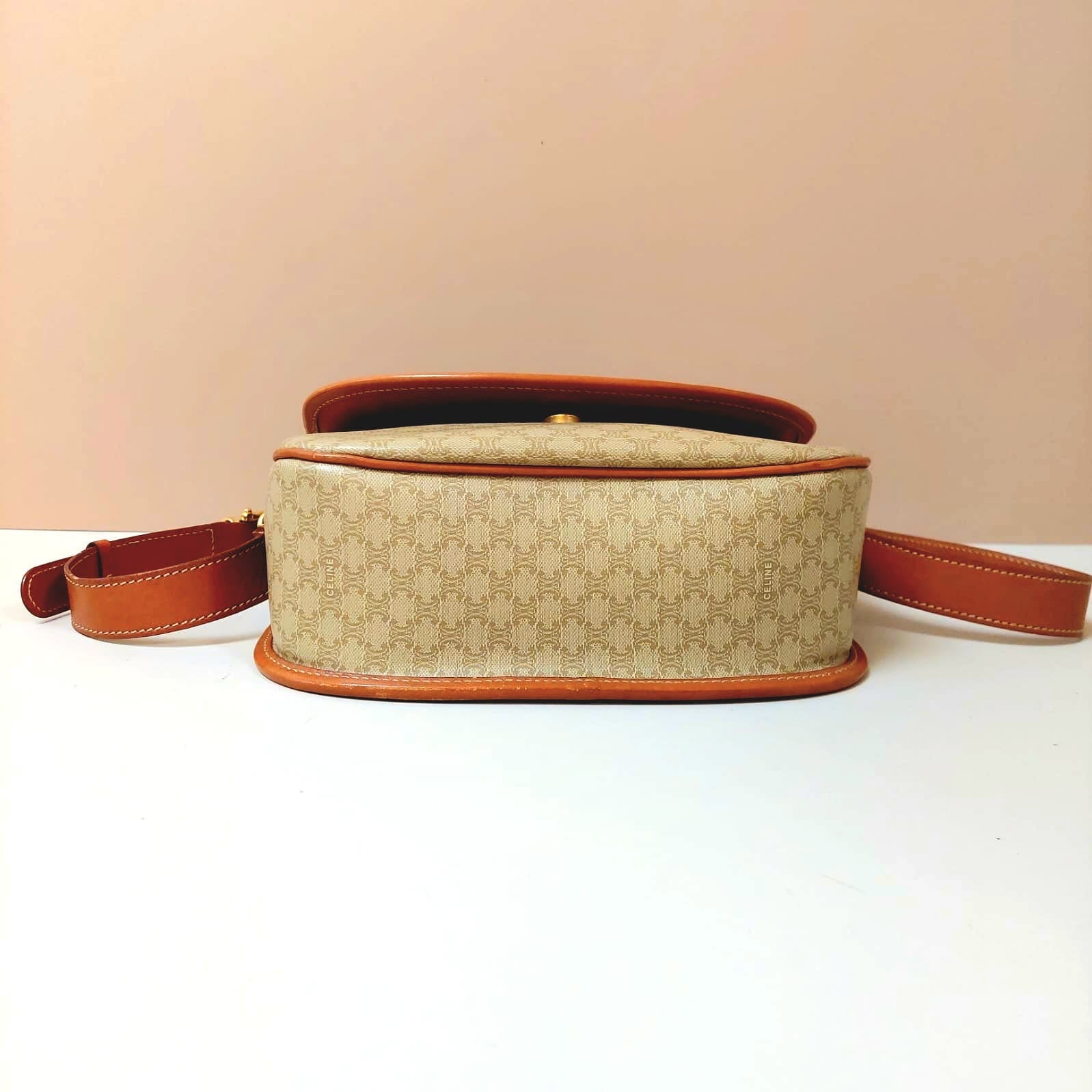 CELINE Rare Planet Beige Old Flower Leather Tofu Small Bag/Side Bag/Short Crossbody Bag - Japanese Second-hand Vintage