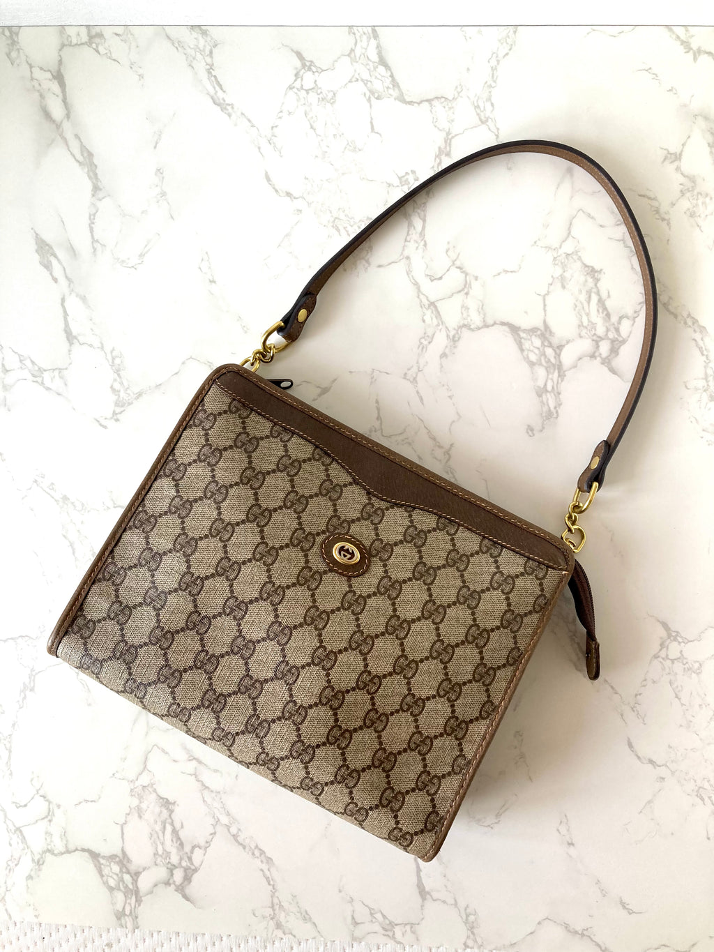 GUCCI Brown Monogram Gold Accessories Two-way Shoulder Bag / Pouch Bag