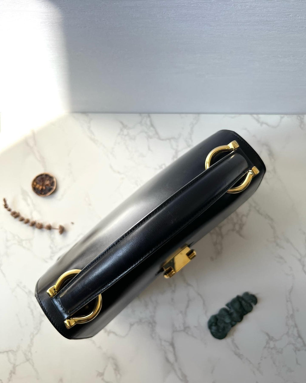 CELINE Black x Gold Horseshoe Leather Handbag