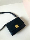CELINE rare black gold buckle cowhide leather box small bag/side backpack/crossbody bag/underarm bag