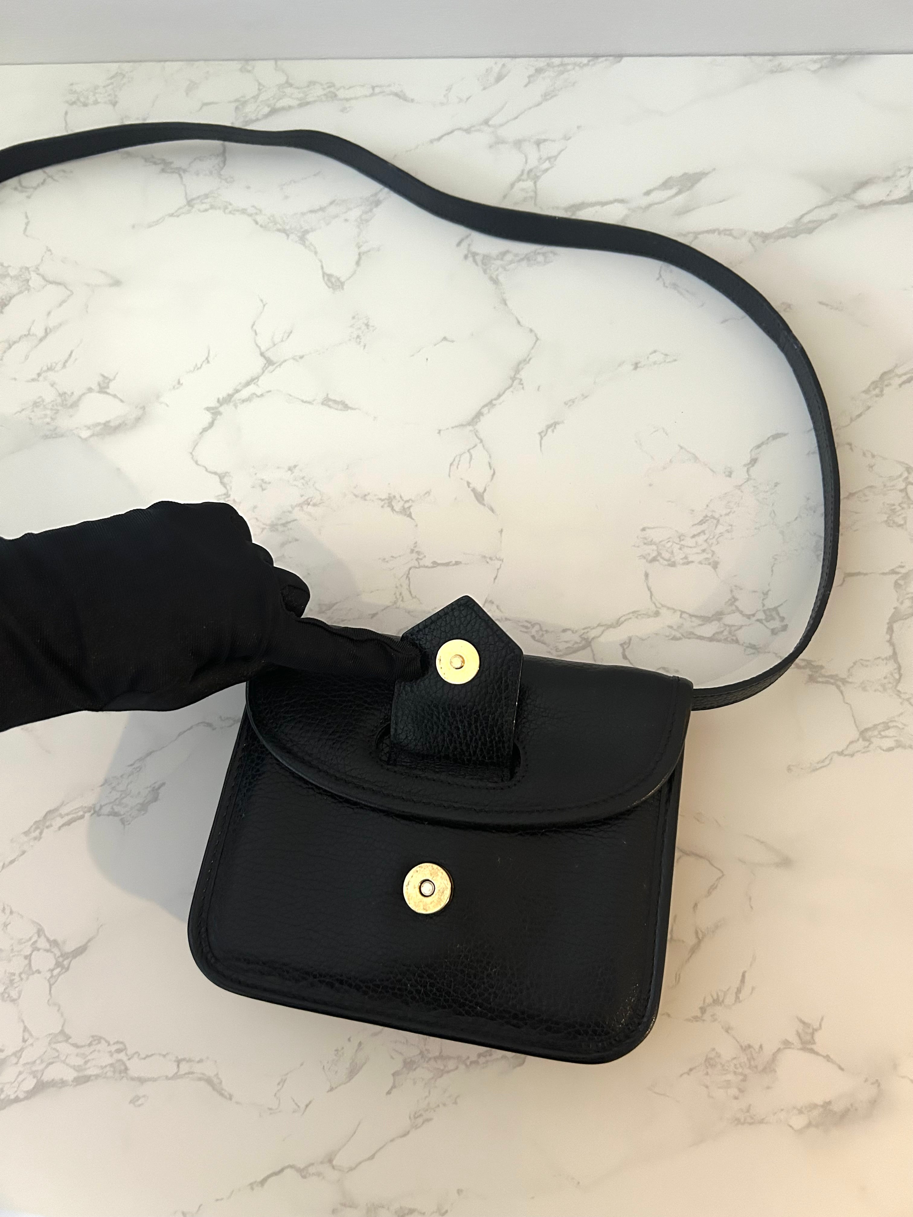 CELINE rare black gold buckle small box leather shoulder bag / crossbody bag