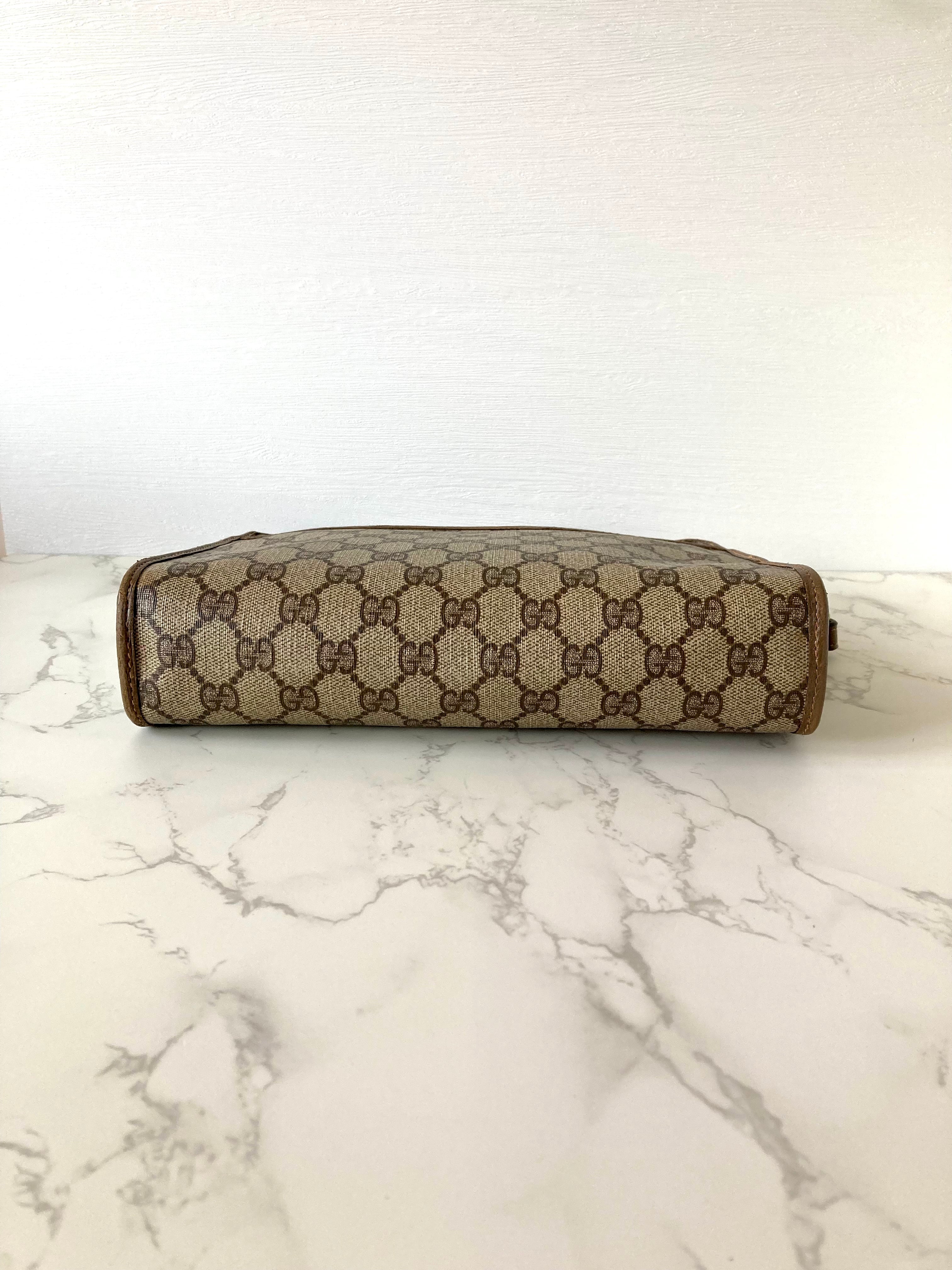 GUCCI Brown Monogram Gold Accessories Two-way Shoulder Bag / Pouch Bag