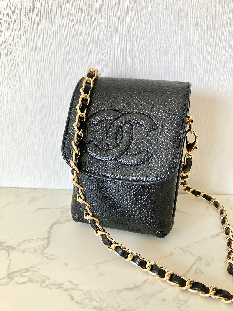 CHANEL 魚子醬黑色小包/側背包/斜背包 - 日本中古二手Vintage