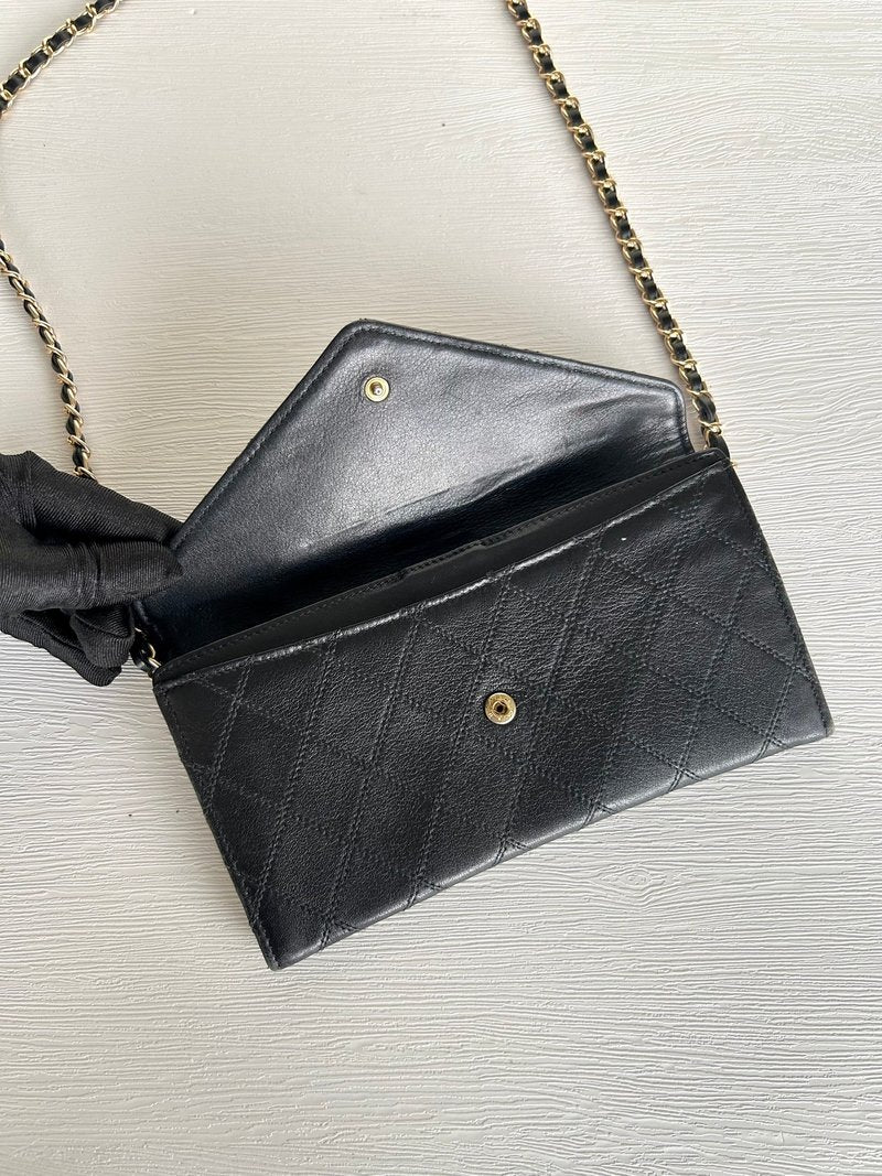CHANEL Black Gold Buckle Envelope Small Bag/Side Bag/Messenger Bag/Clutch Bag/Mid-Length Wallet