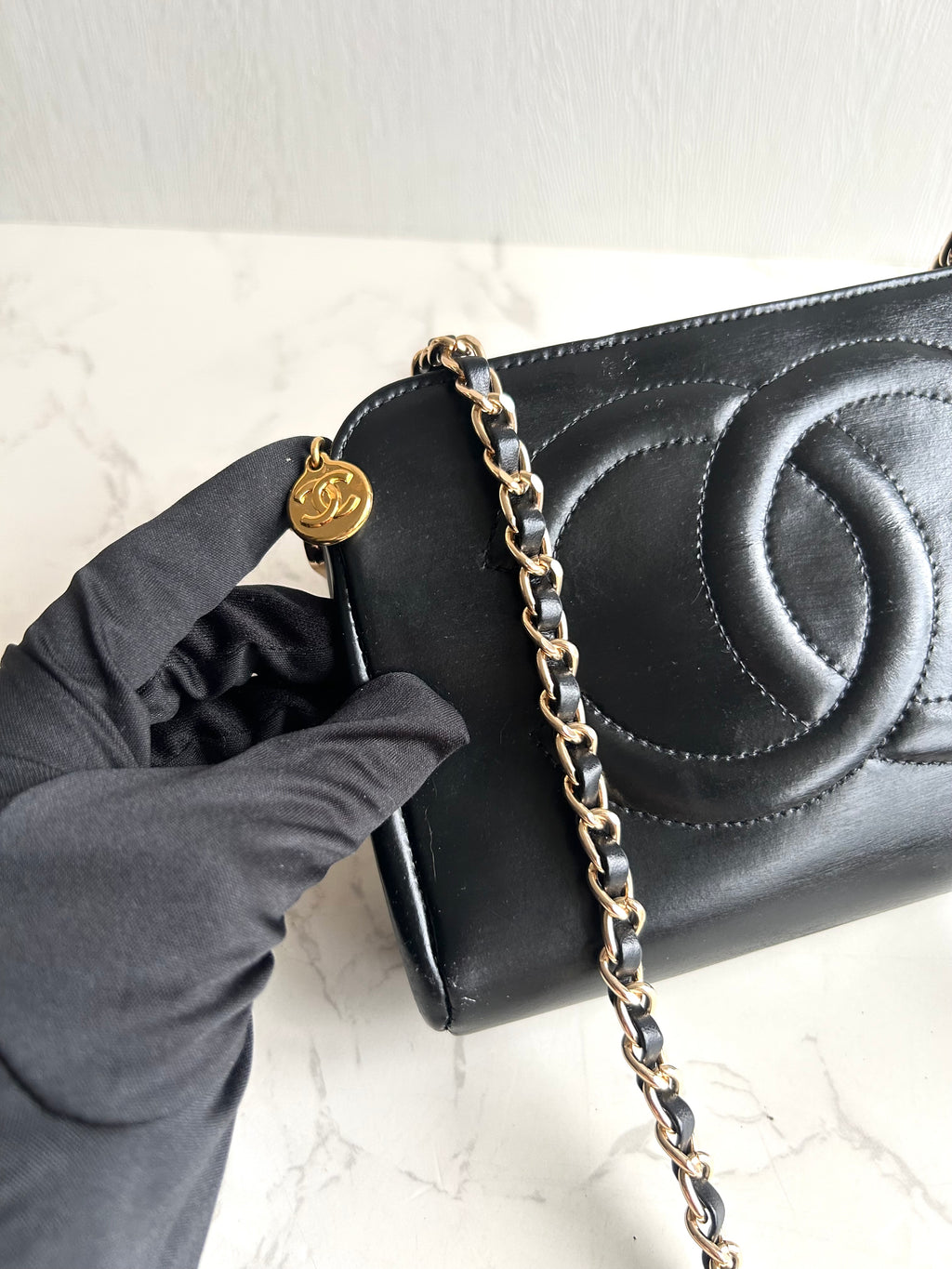 Chanel黑金色皮革斜背包 單肩包 側背包 中古包