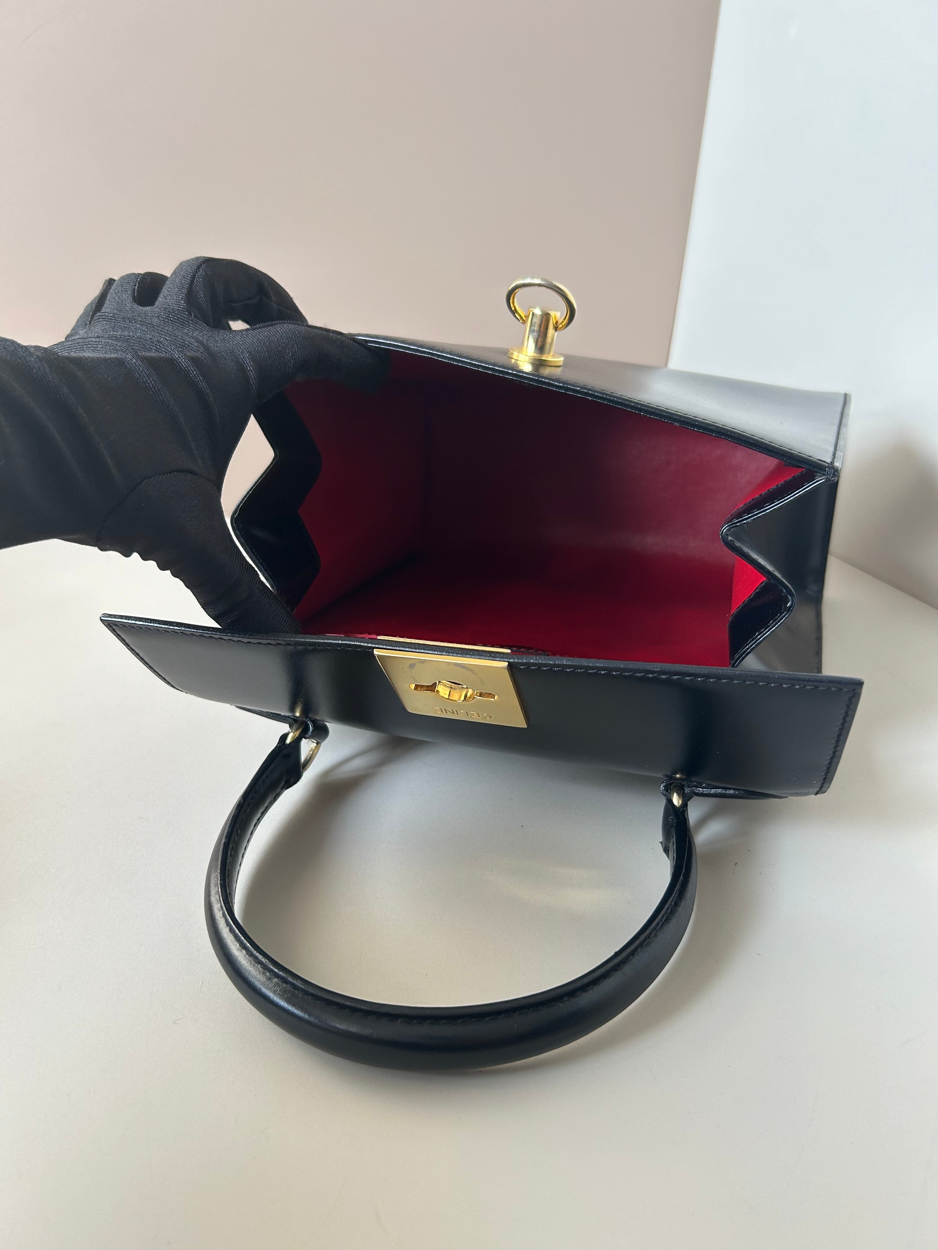 New arrival-CELINE rare black gold buckle small Kelly handbag/side bag/crossbody bag