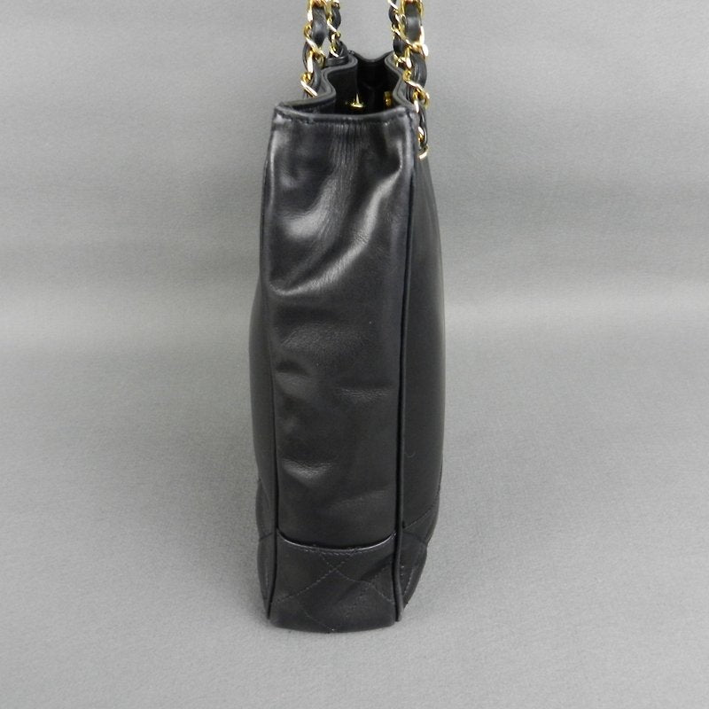 CHANEL Black Metalasse lambskin chain tote bag / side bag