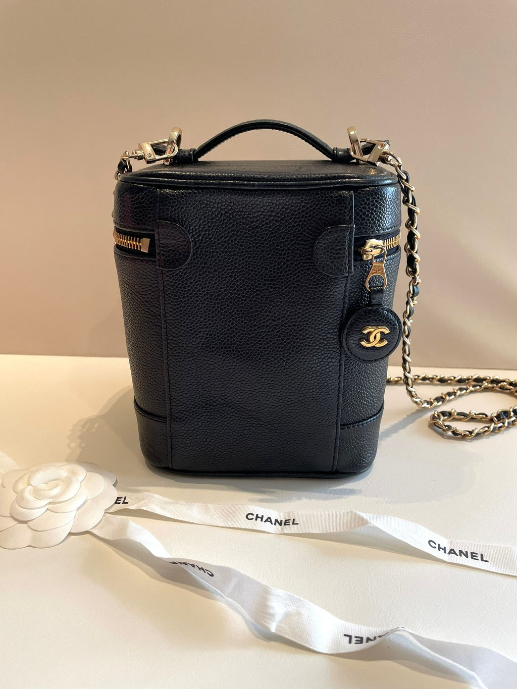 CHANEL Rare Caviar Leather Vertical Vanity Case / Crossbody Chain Bag