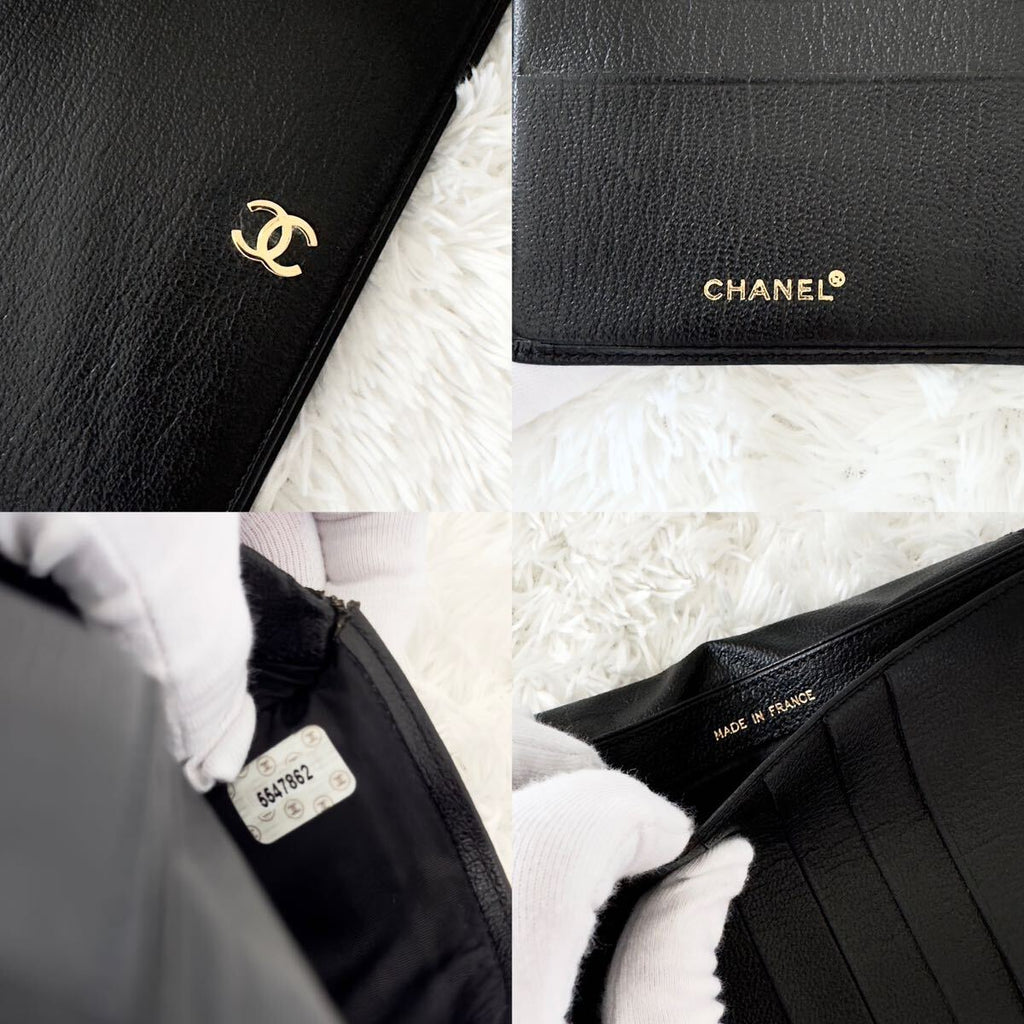 CHANEL 稀有黑色金標中短夾/錢包/護照套