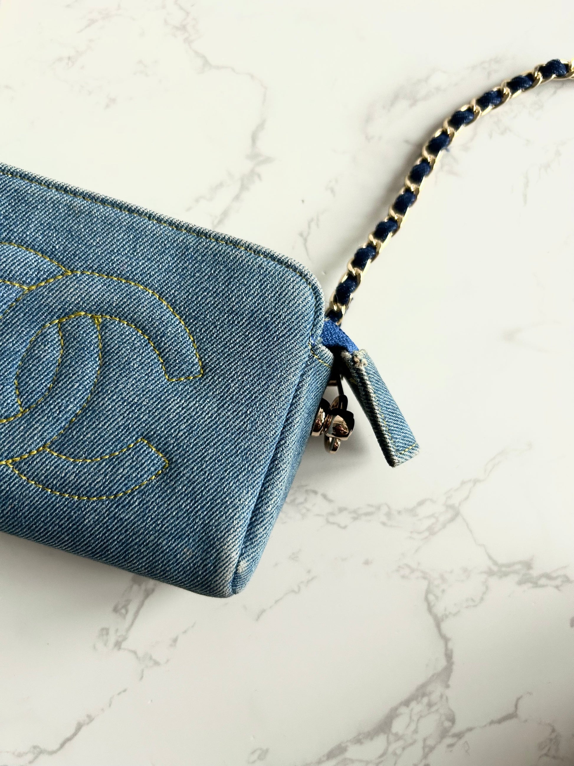 極稀有 中古Chanel牛仔藍明線包 側背包 斜背包