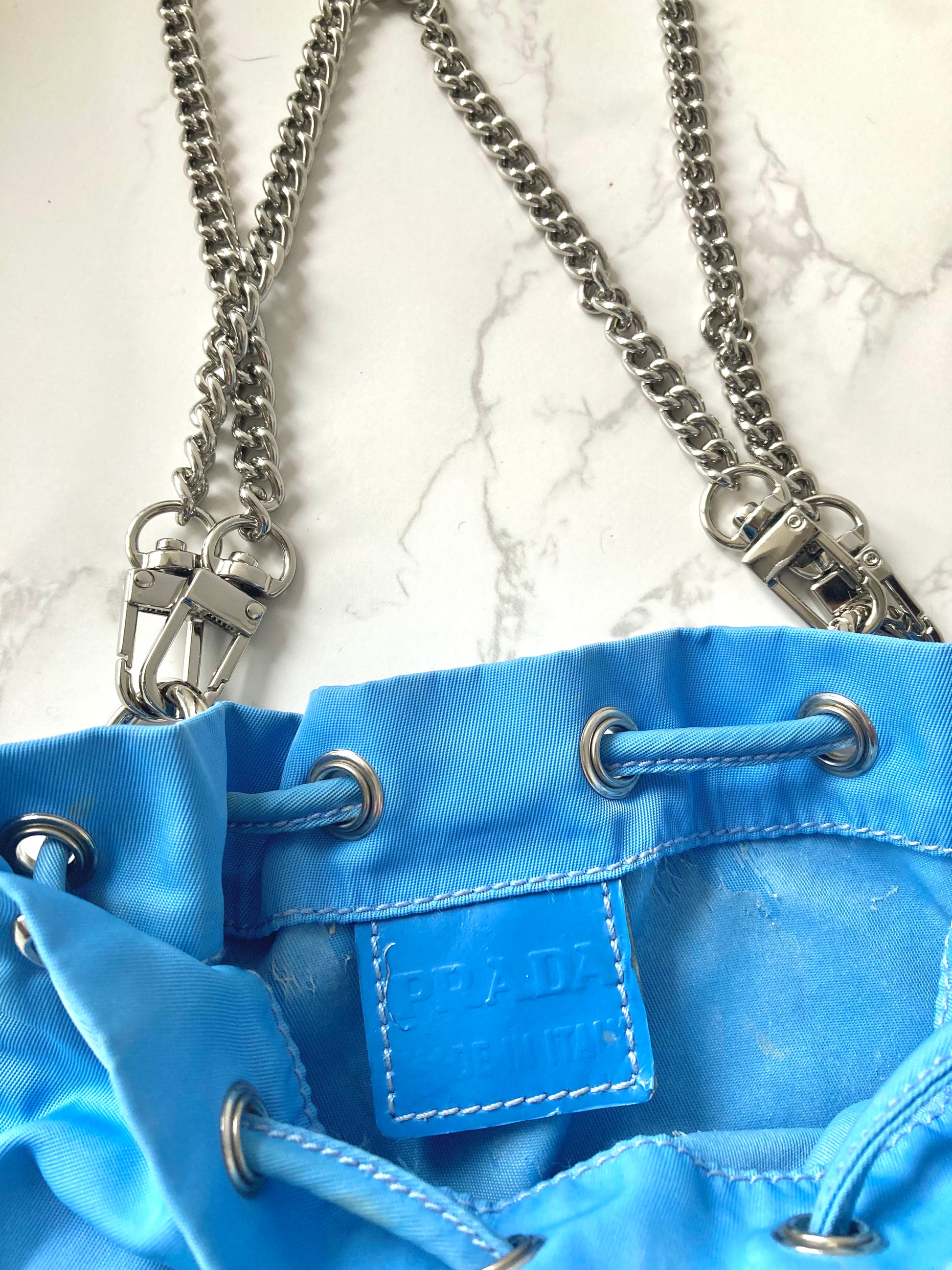 PRADA Parachute Chain Blue Mini Bucket (Add-on)