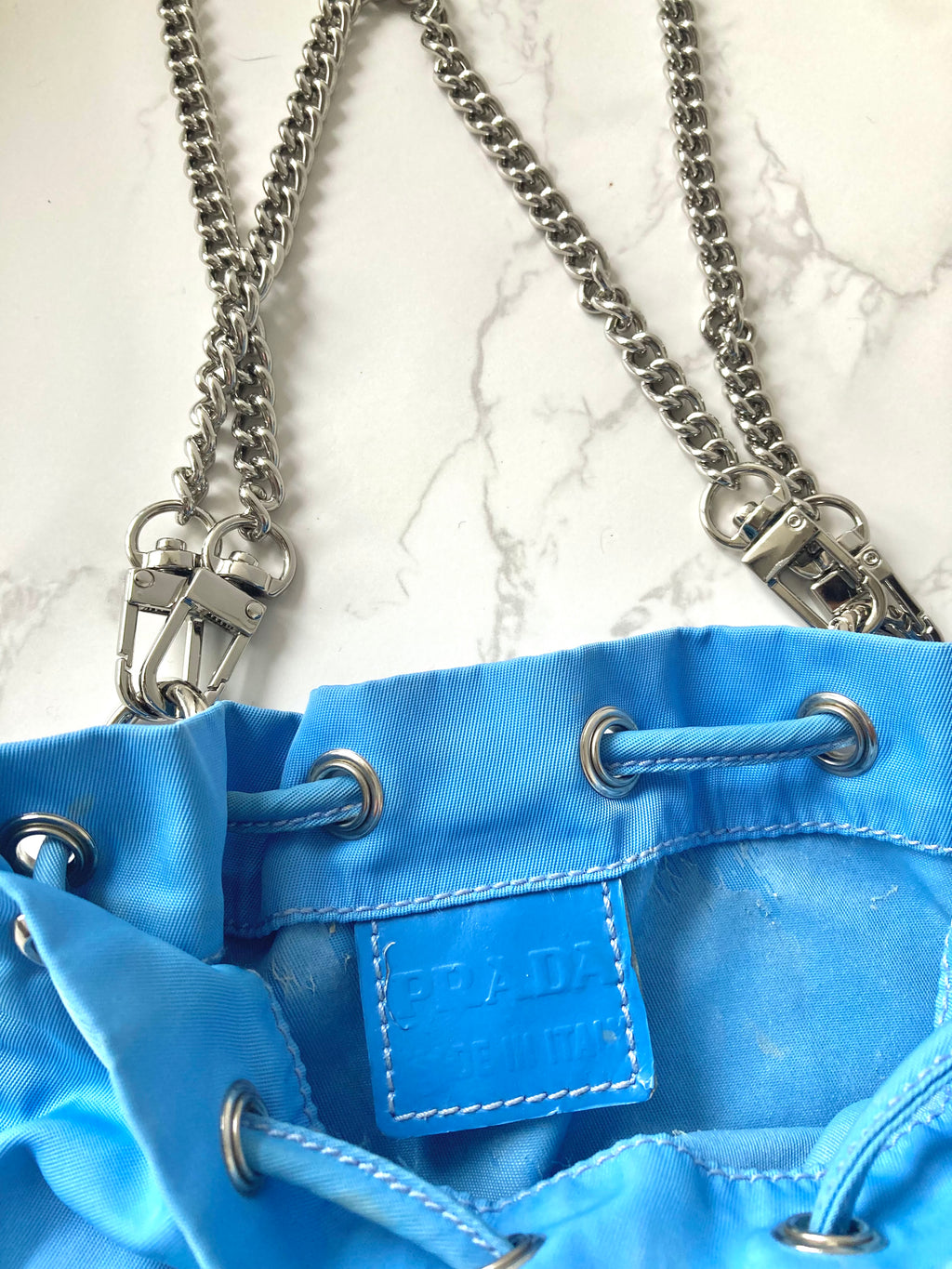 PRADA Parachute Chain Blue Mini Bucket (Add-on)