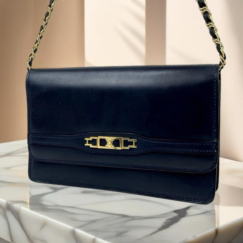 Celine black and blue Arc de Triomphe chain oblique bag / side bag