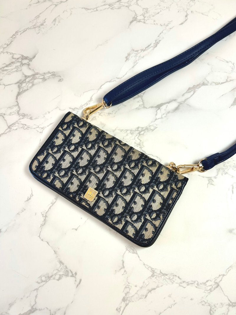CHRISTIAN DIOR 深藍色老花側背包/斜背包/長錢包