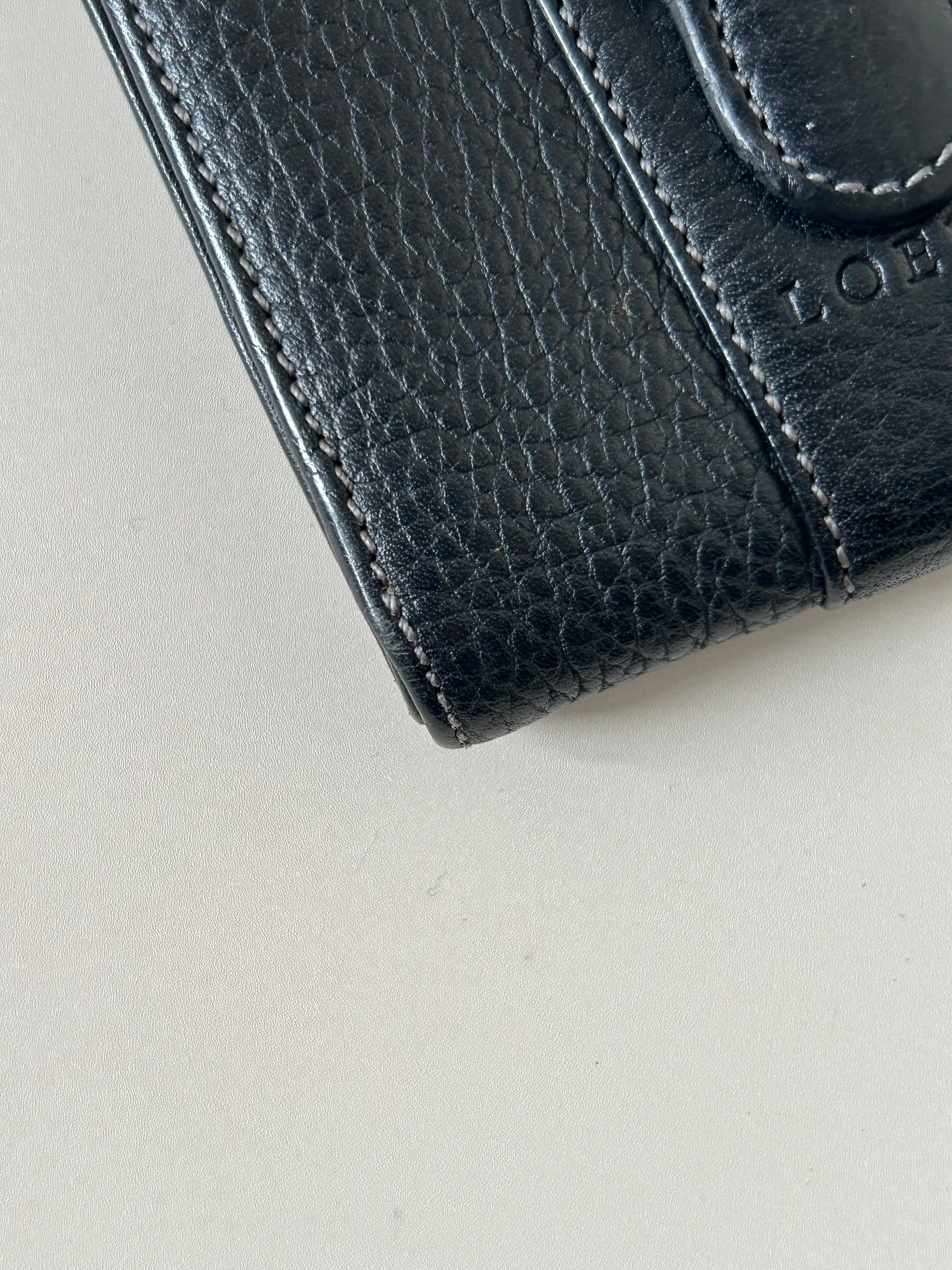 LOEWE rare black cowhide leather short wallet / small wallet / coin purse