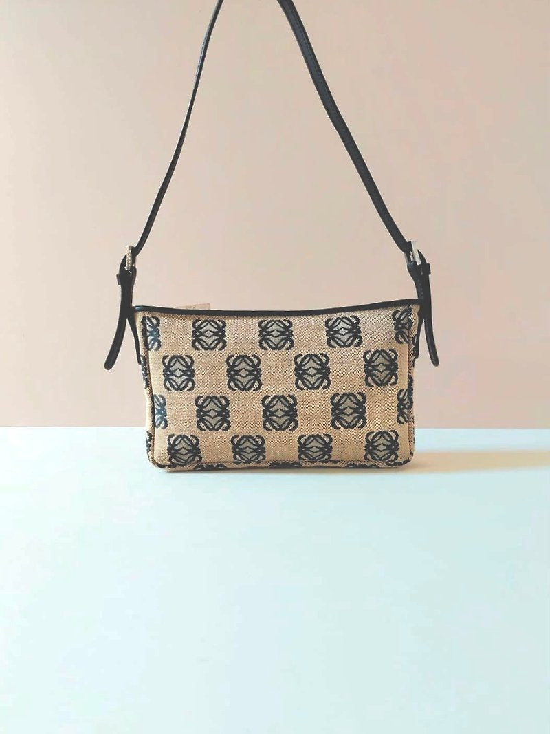 LOEWE rare coffee black old flower side backpack / underarm bag / handbag