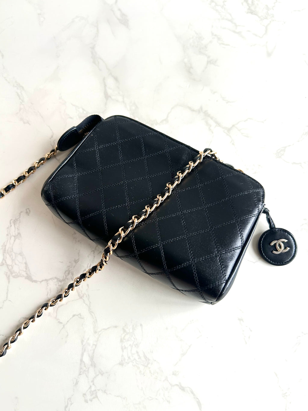 Chanel黑金色小羊皮革斜背包 單肩包 側背包 中古包