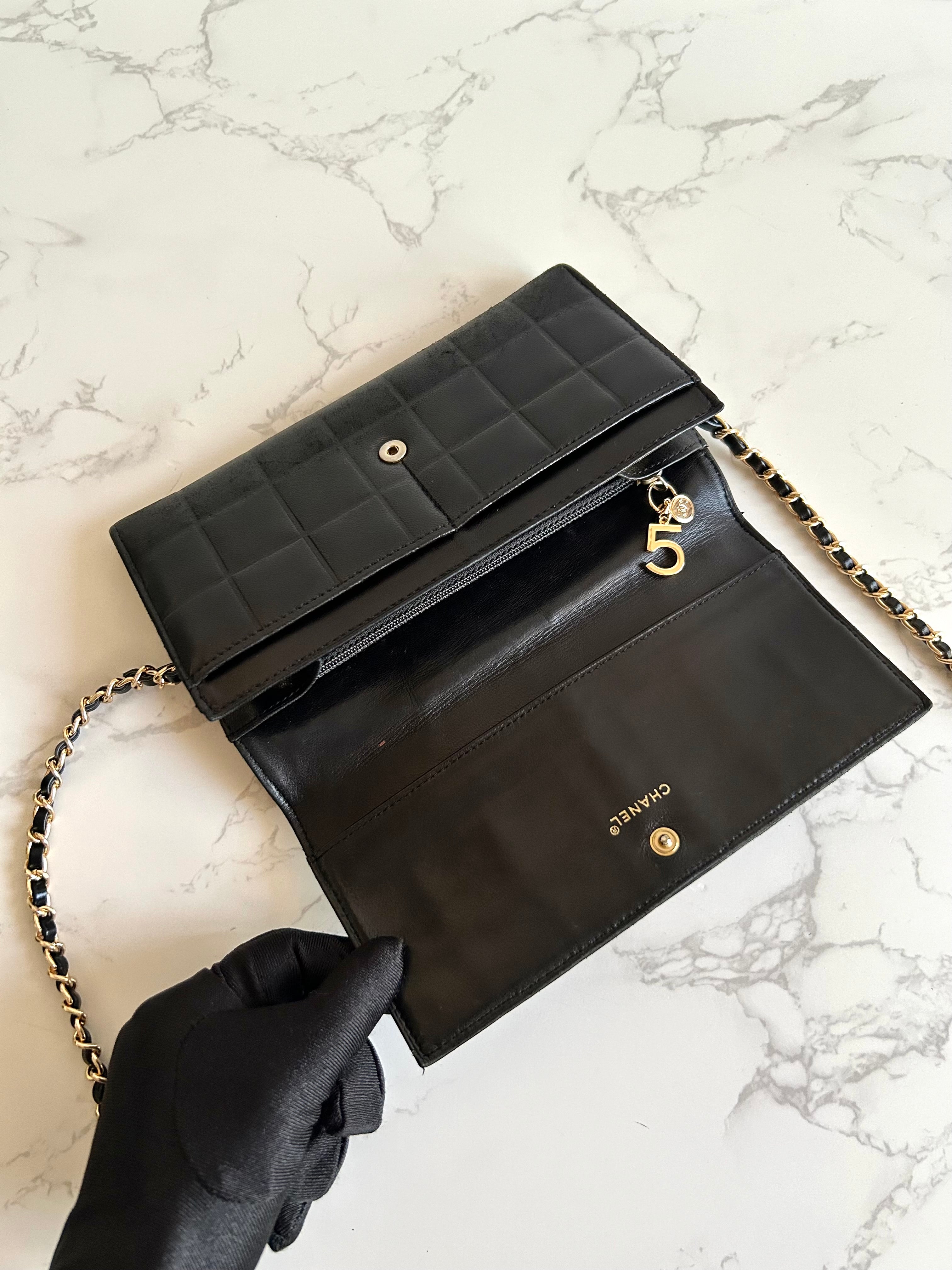 CHANEL Black Ice Cube Gold Buckle WOC Long Wallet / Diagonal Bag / Side Bag